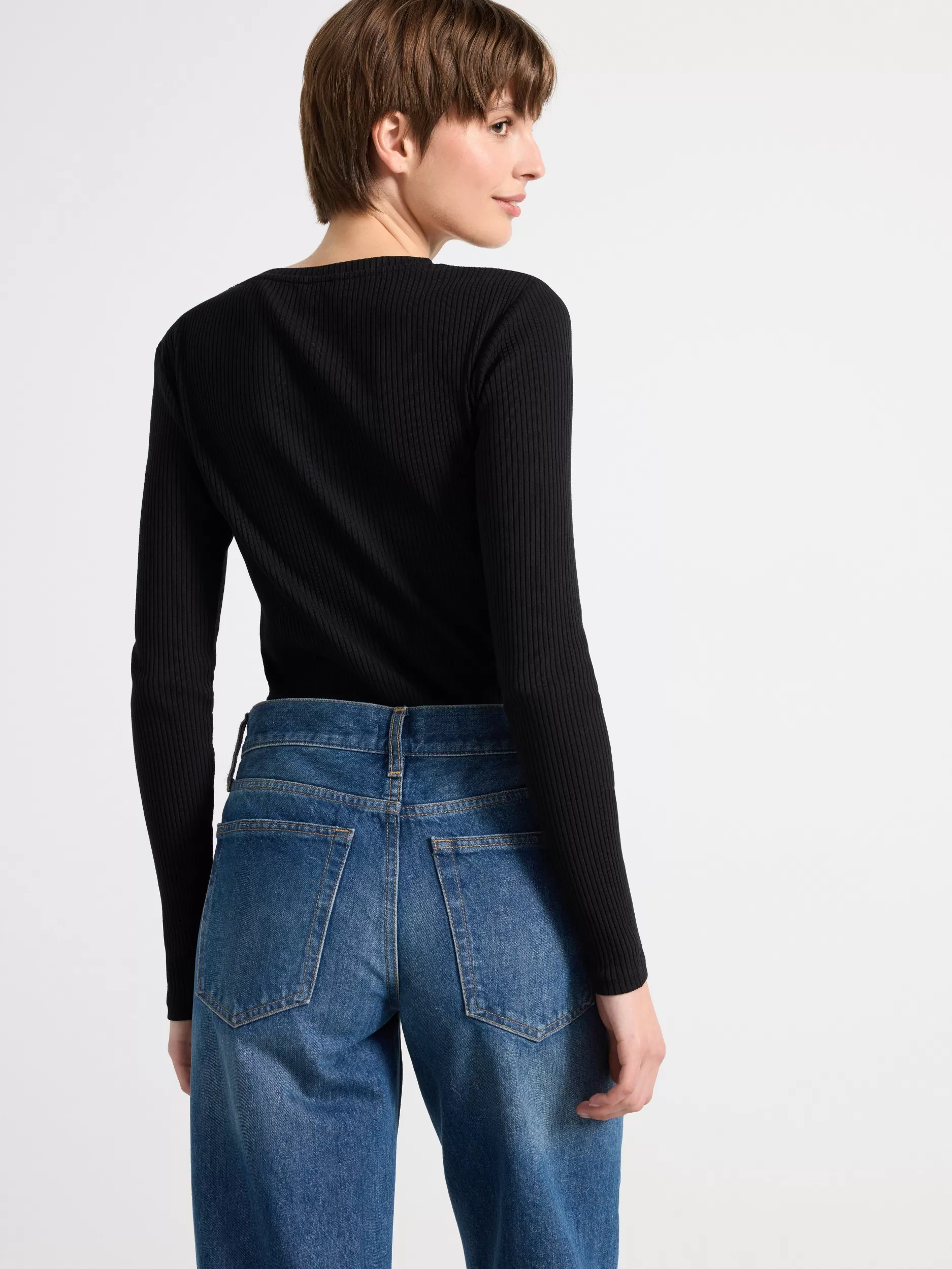 Lindex Topper & T-Skjorter<Ribbestrikket, Langermet Overdel Black