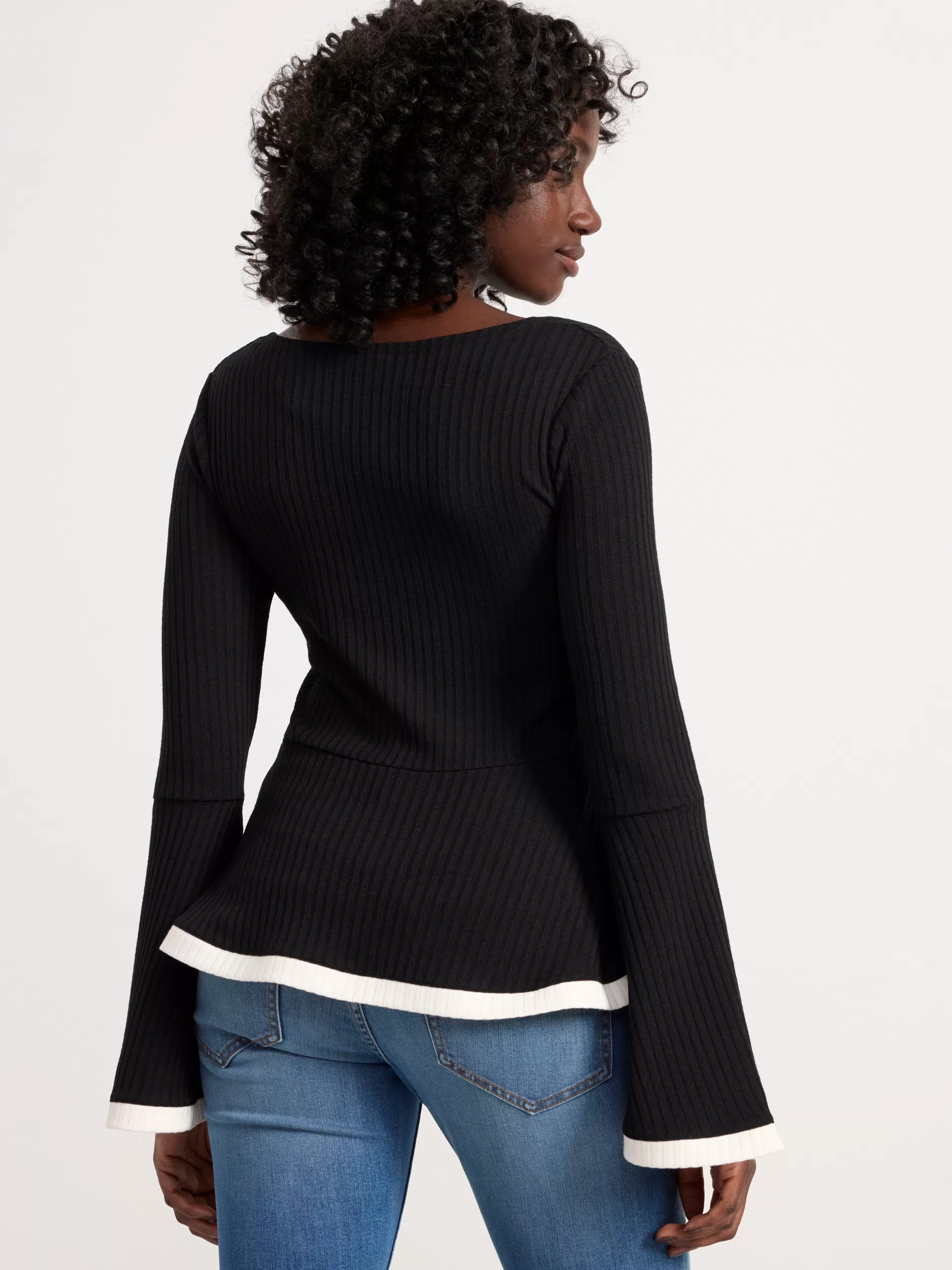 Lindex Topper & T-Skjorter<Ribbestrikket, Langermet Overdel Med Kappe Rundt Hoften Black