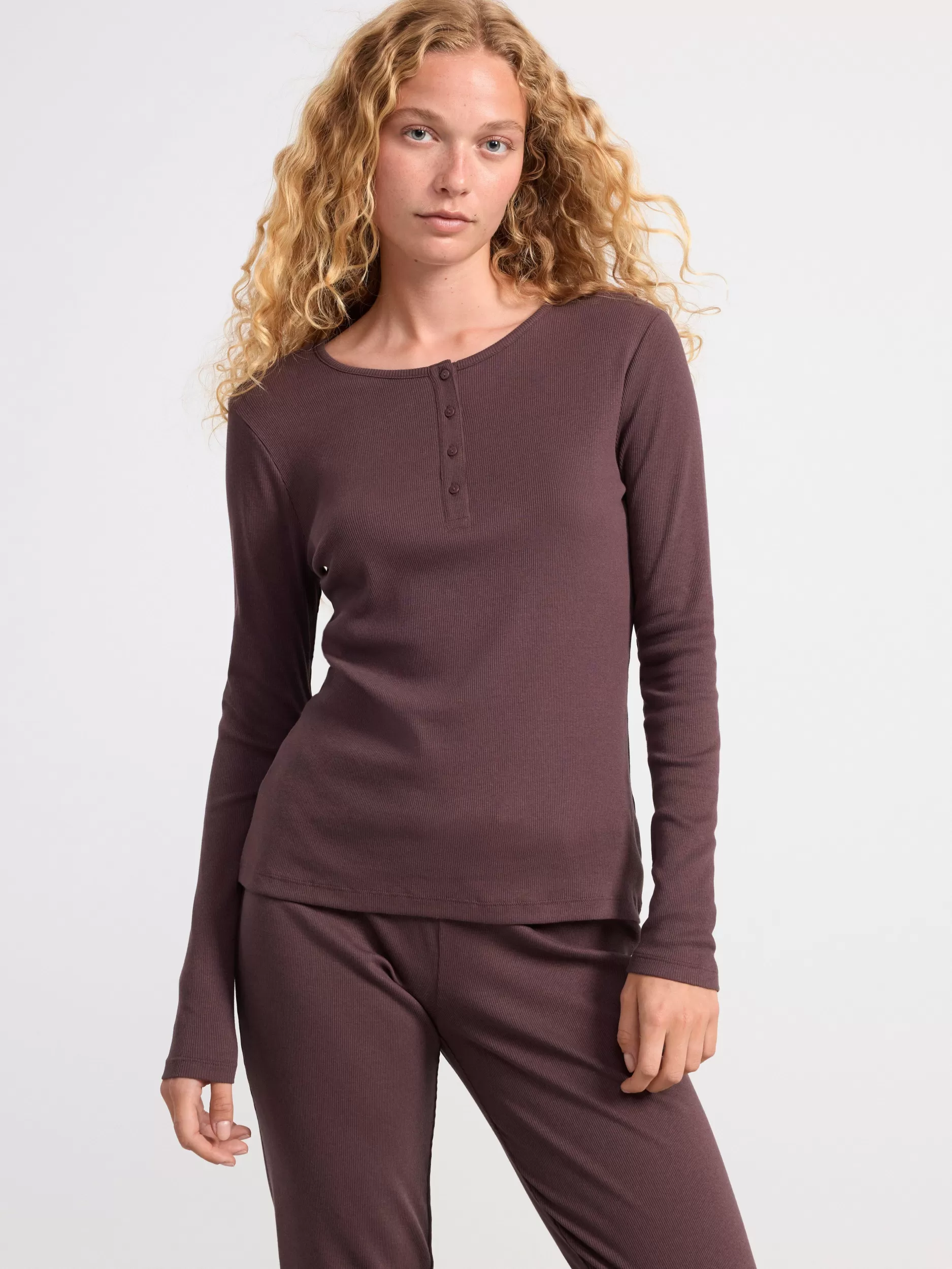 Lindex Nattøy<Ribbestrikket, Langermet Pyjamasoverdel Dark Dusty Lilac