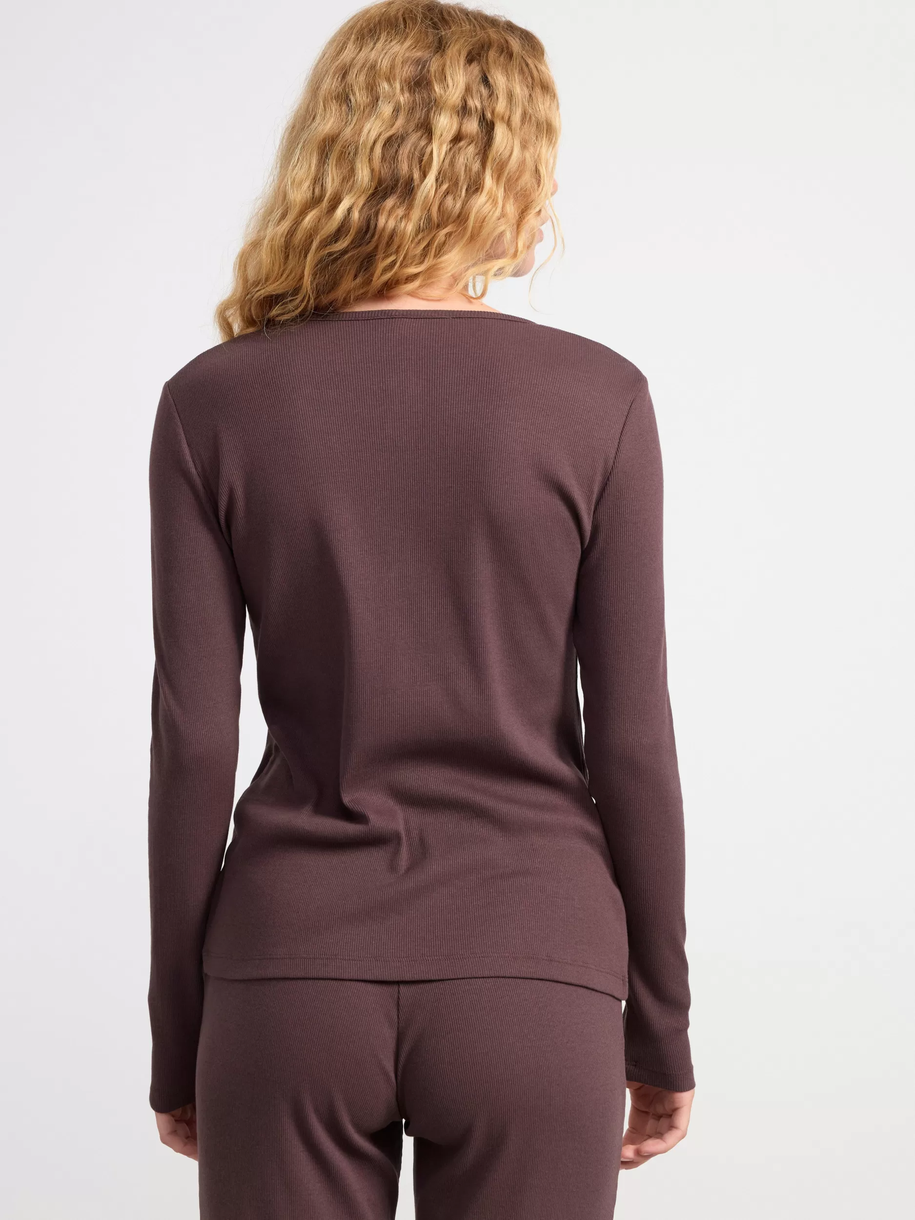Lindex Nattøy<Ribbestrikket, Langermet Pyjamasoverdel Dark Dusty Lilac