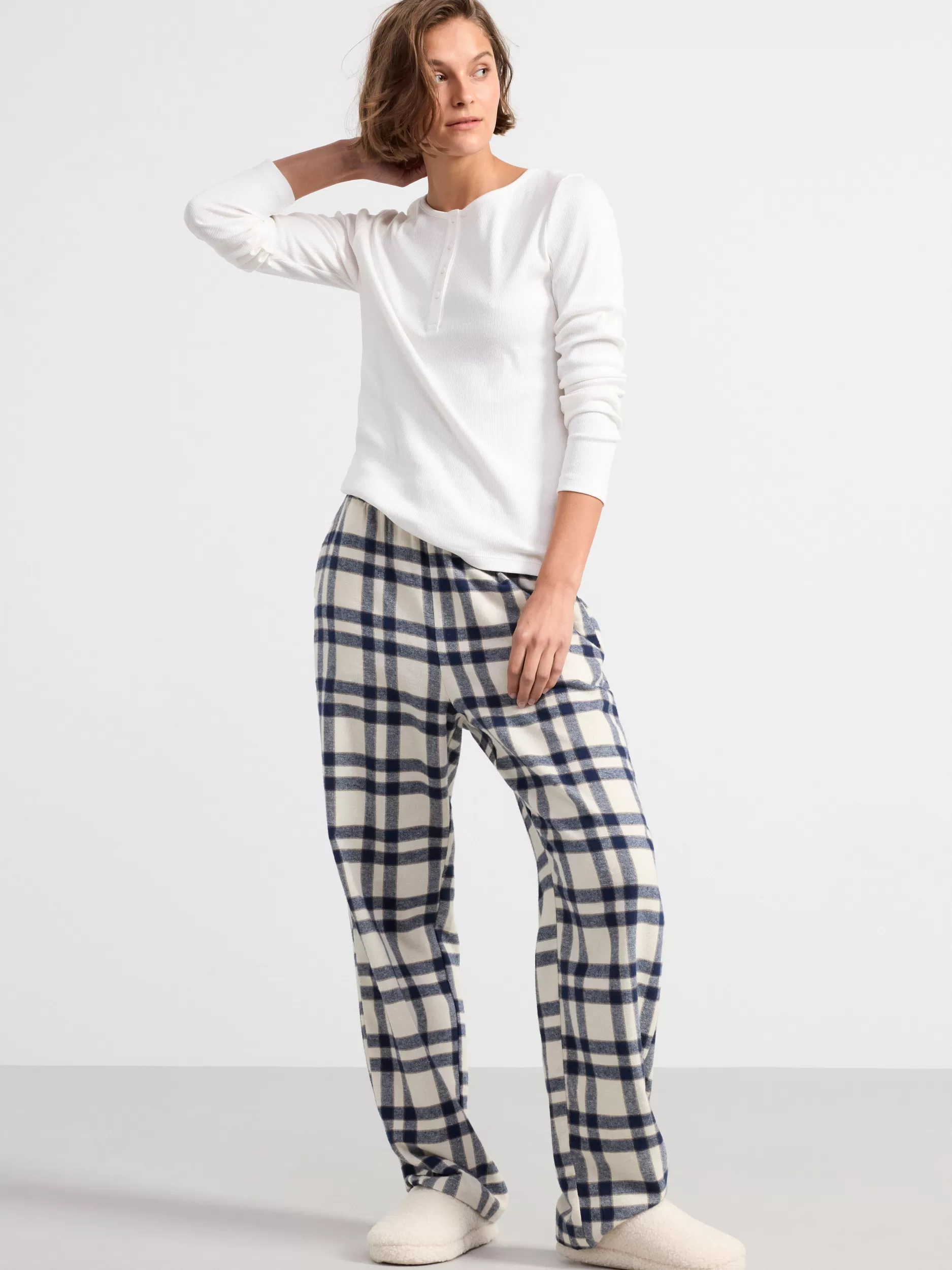 Lindex Nattøy<Ribbestrikket, Langermet Pyjamasoverdel Off White