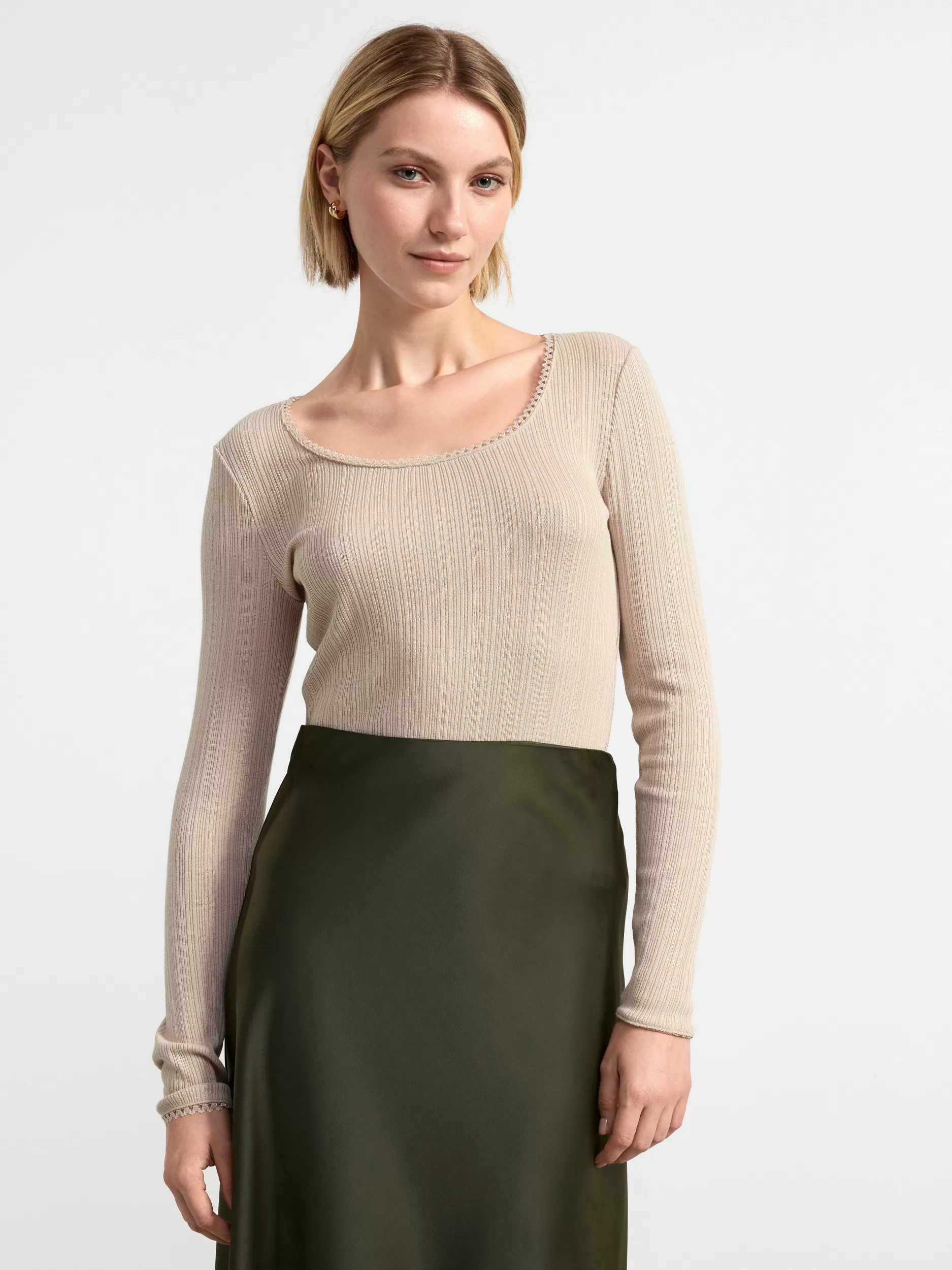 Lindex Topper & T-Skjorter<Ribbestrikket Og Langermet Overdel Beige