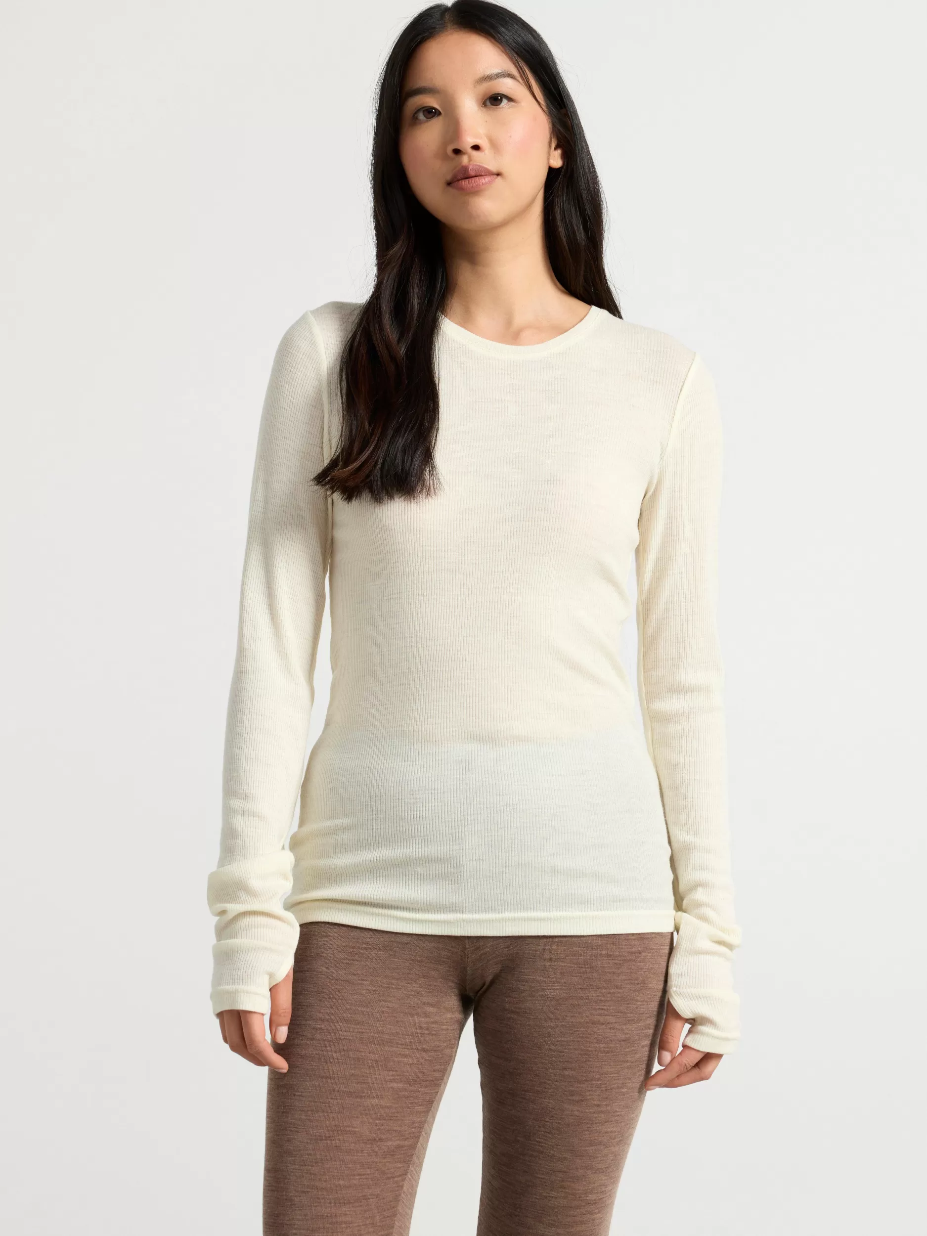 Lindex Topper & T-Skjorter<Ribbestrikket Overdel I Merinoull Light Dusty White