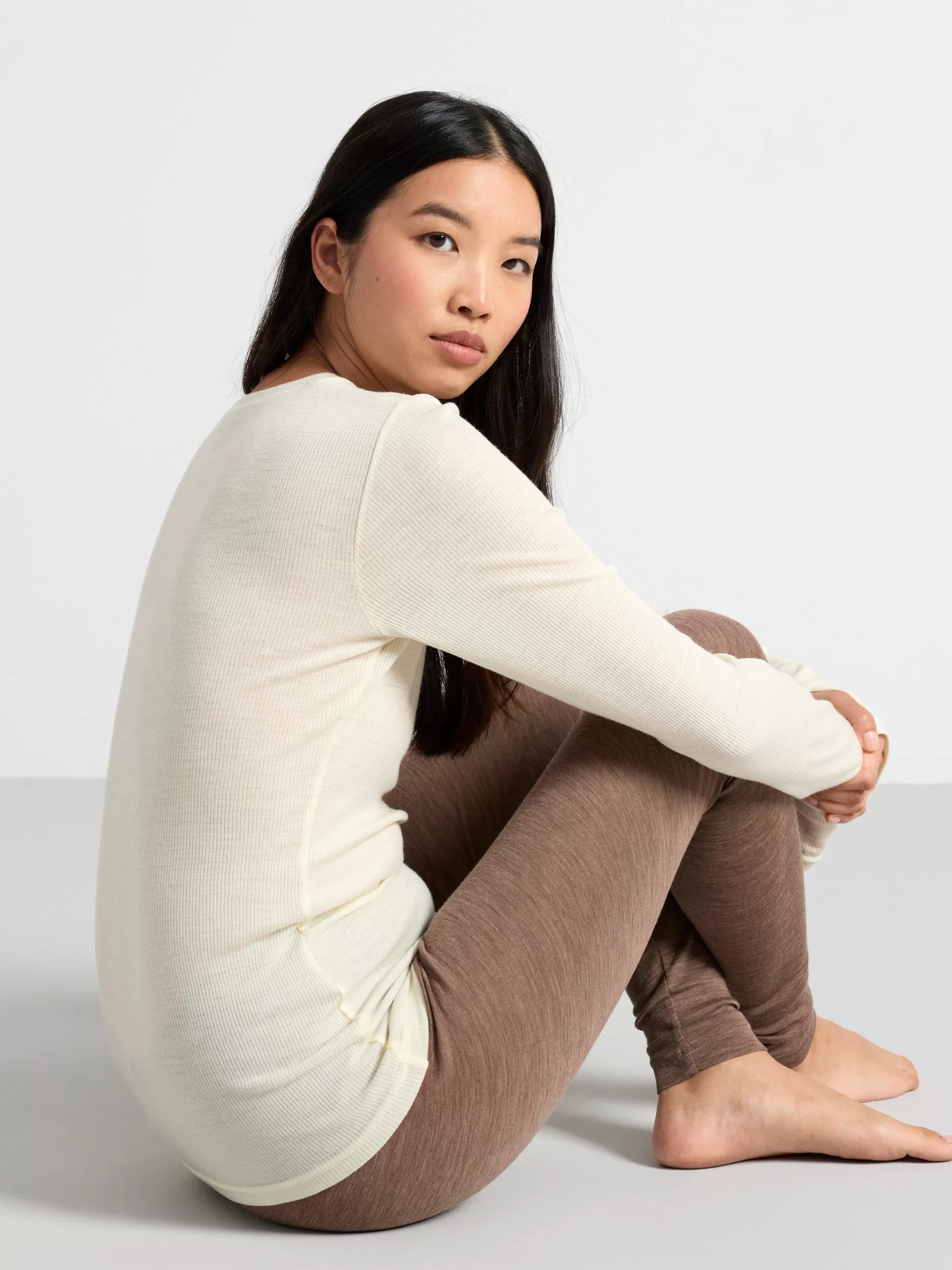 Lindex Topper & T-Skjorter<Ribbestrikket Overdel I Merinoull Light Dusty White