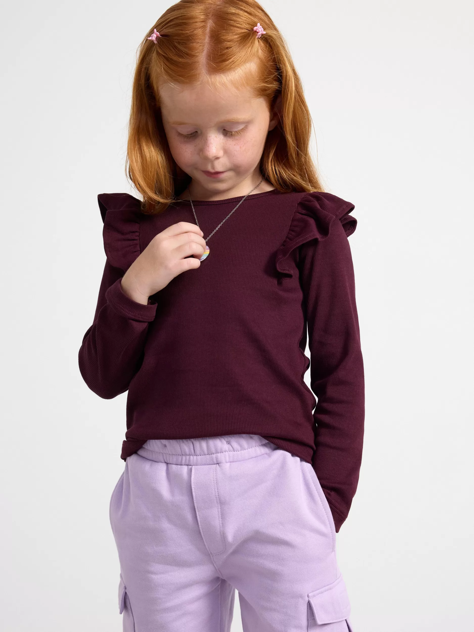 Lindex Topper & T-Skjorter<Ribbestrikket Overdel Med Lange Ermer Dark Lilac