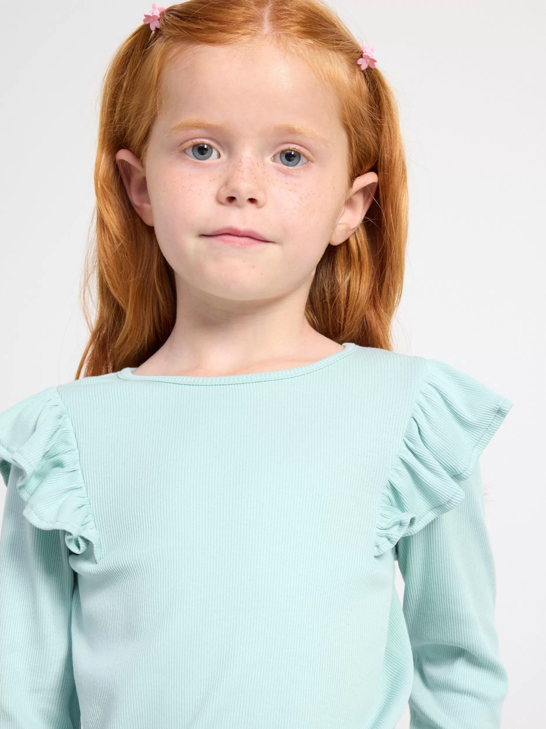 Lindex Topper & T-Skjorter<Ribbestrikket Overdel Med Lange Ermer Light Dusty Turquoise