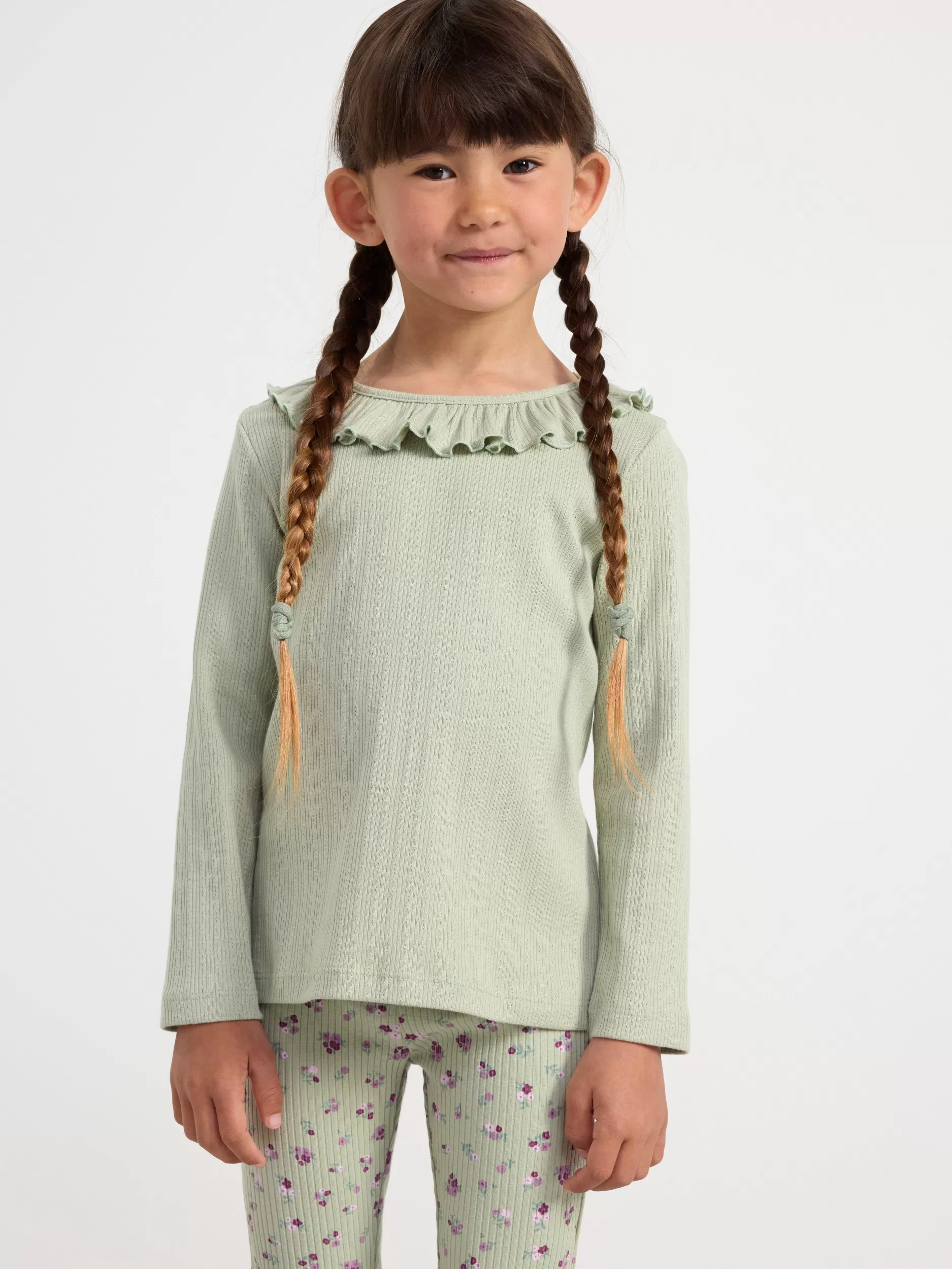 Lindex Topper & T-Skjorter<Ribbestrikket Overdel Med Rysjehals Dusty Green