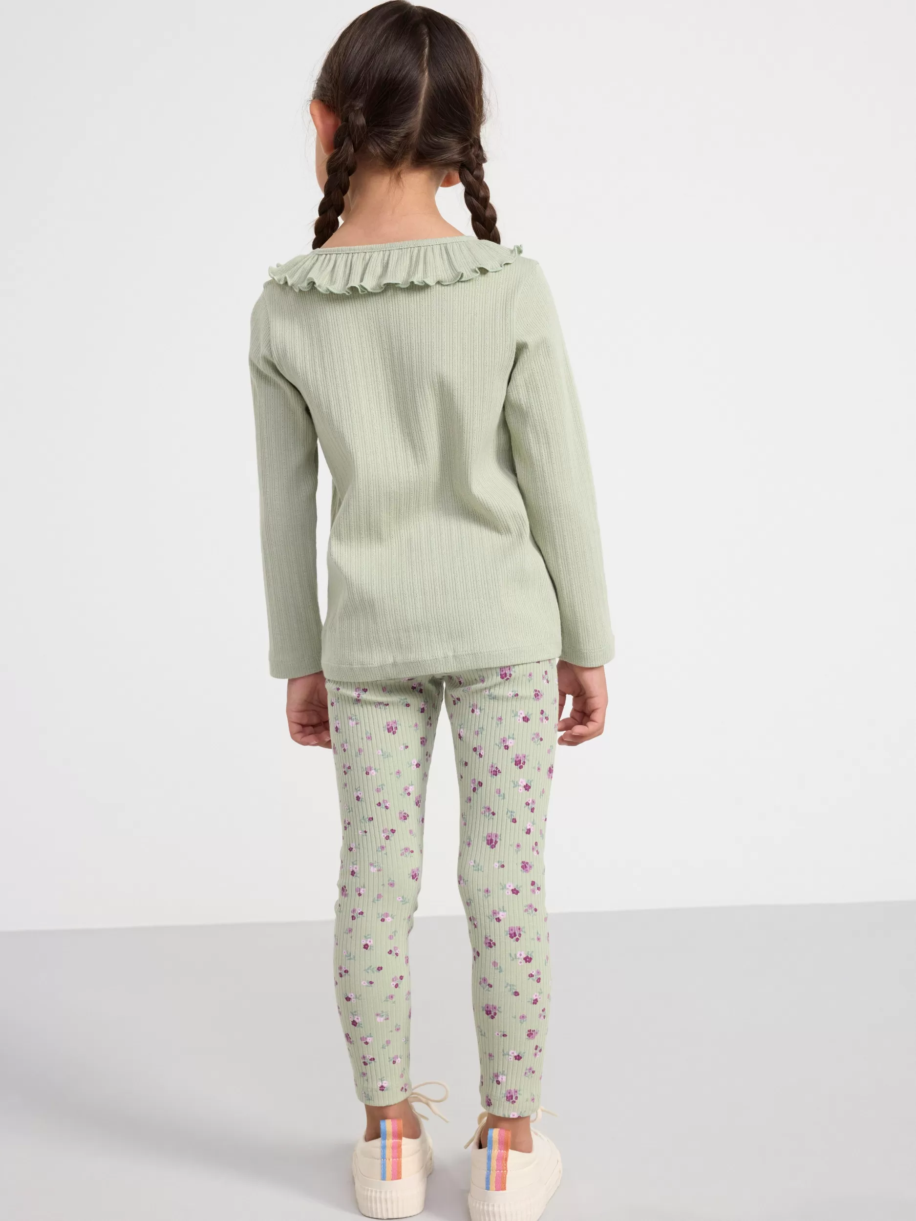 Lindex Topper & T-Skjorter<Ribbestrikket Overdel Med Rysjehals Dusty Green