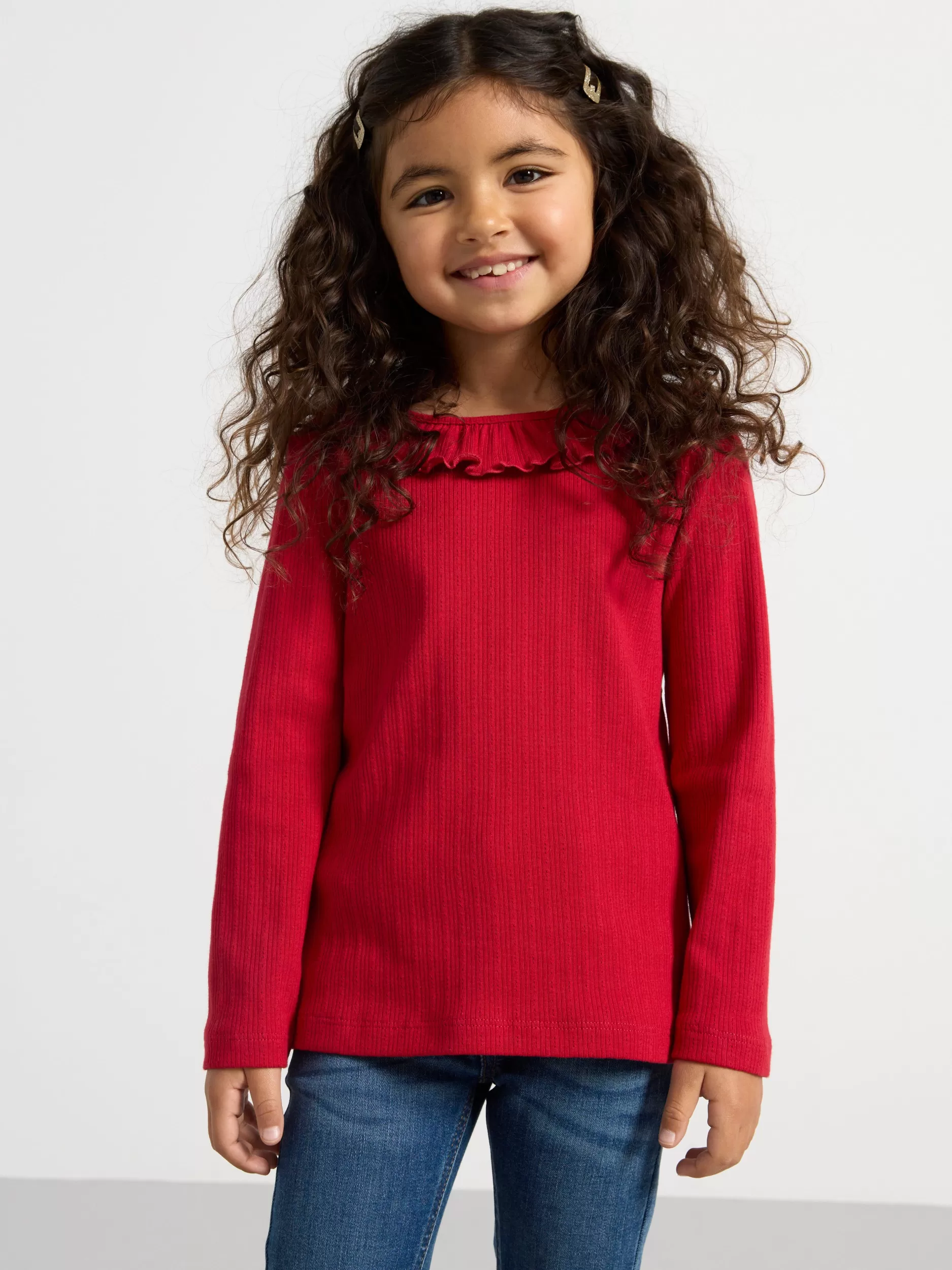 Lindex Topper & T-Skjorter<Ribbestrikket Overdel Med Rysjehals Dark Red