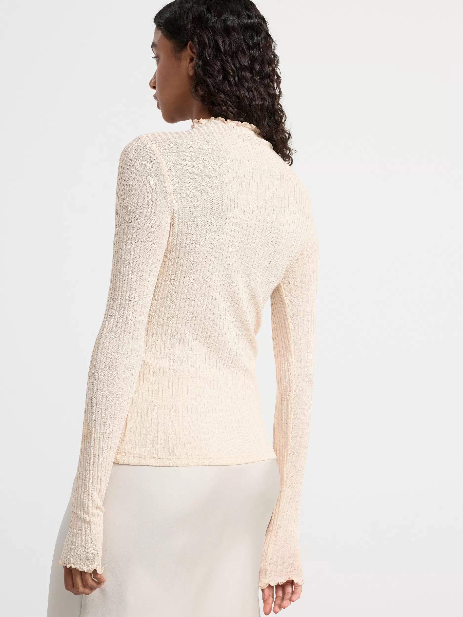 Lindex Topper & T-Skjorter<Ribbestrikket Overdel Med Rysjer Light Beige