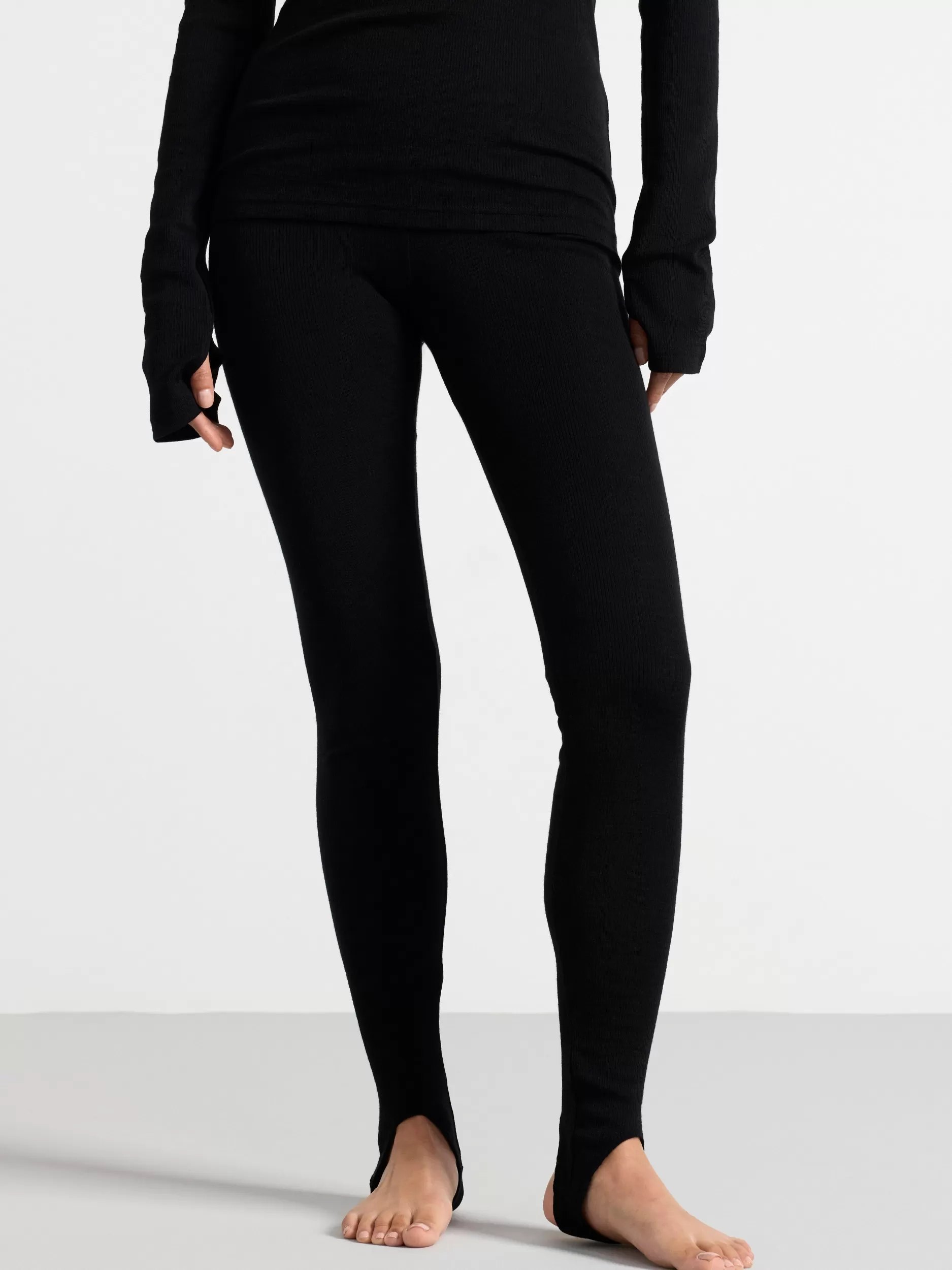 Lindex Ullundertøy<Ribbet Leggings I Merinoull Med Fotstotte Black
