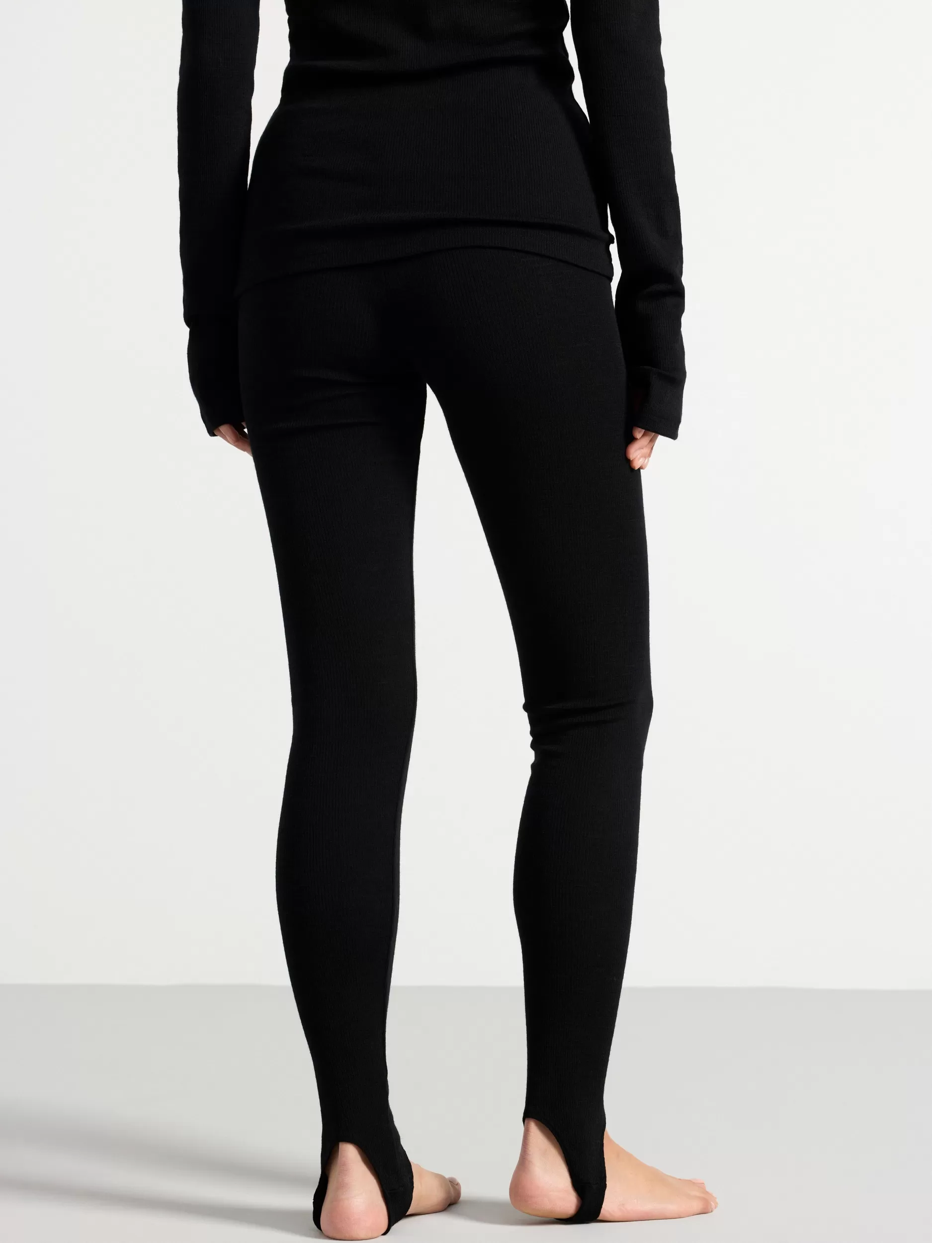 Lindex Ullundertøy<Ribbet Leggings I Merinoull Med Fotstotte Black