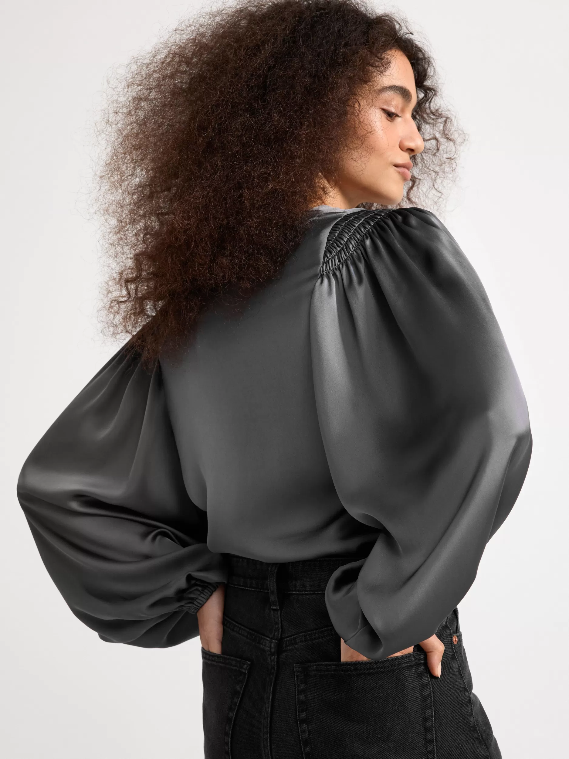 Lindex Bluser & Skjorter<Satengbluse Med Lange Puffermer Grey
