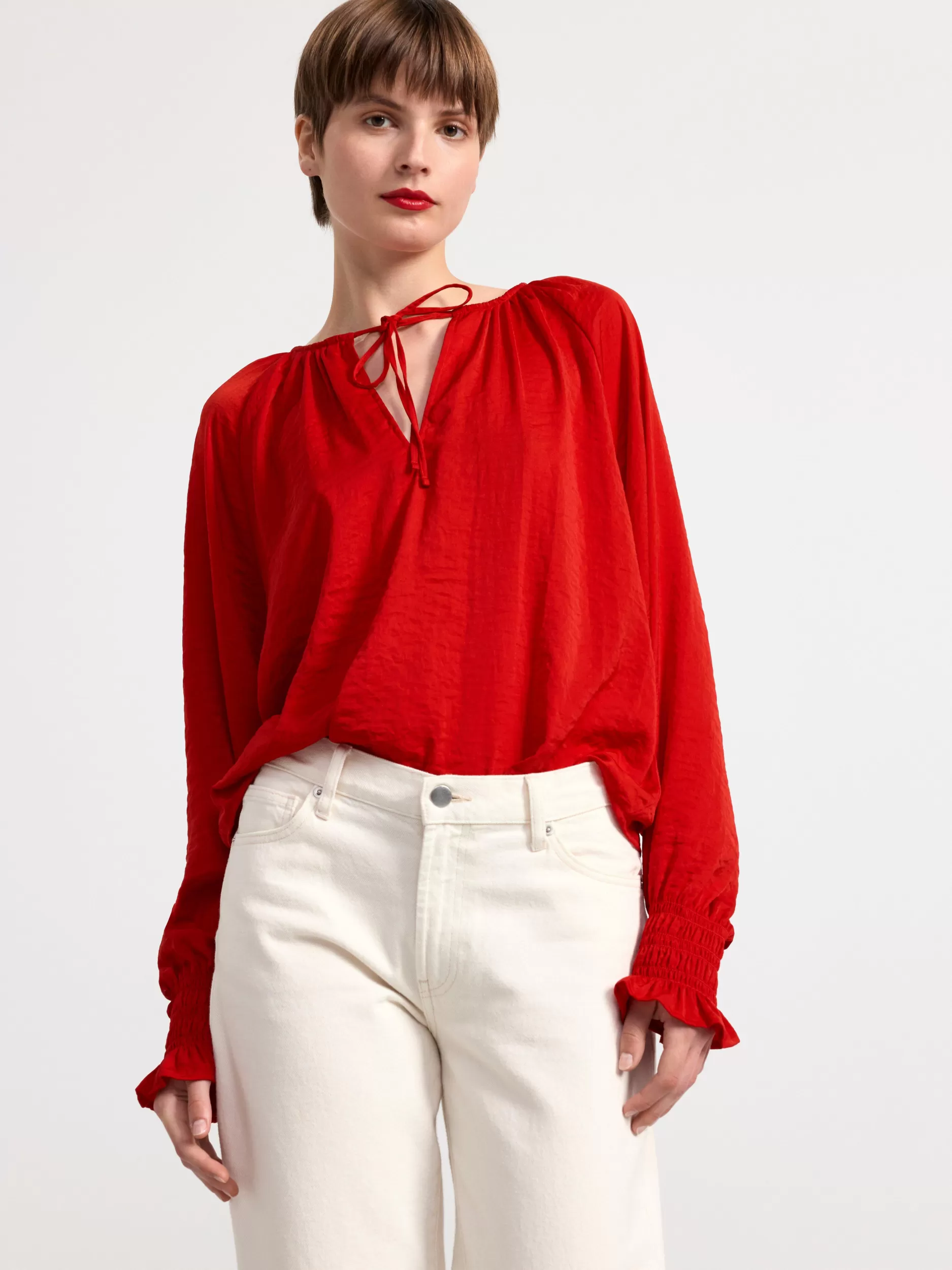 Lindex Bluser & Skjorter<Satengbluse Med Puffermer Red