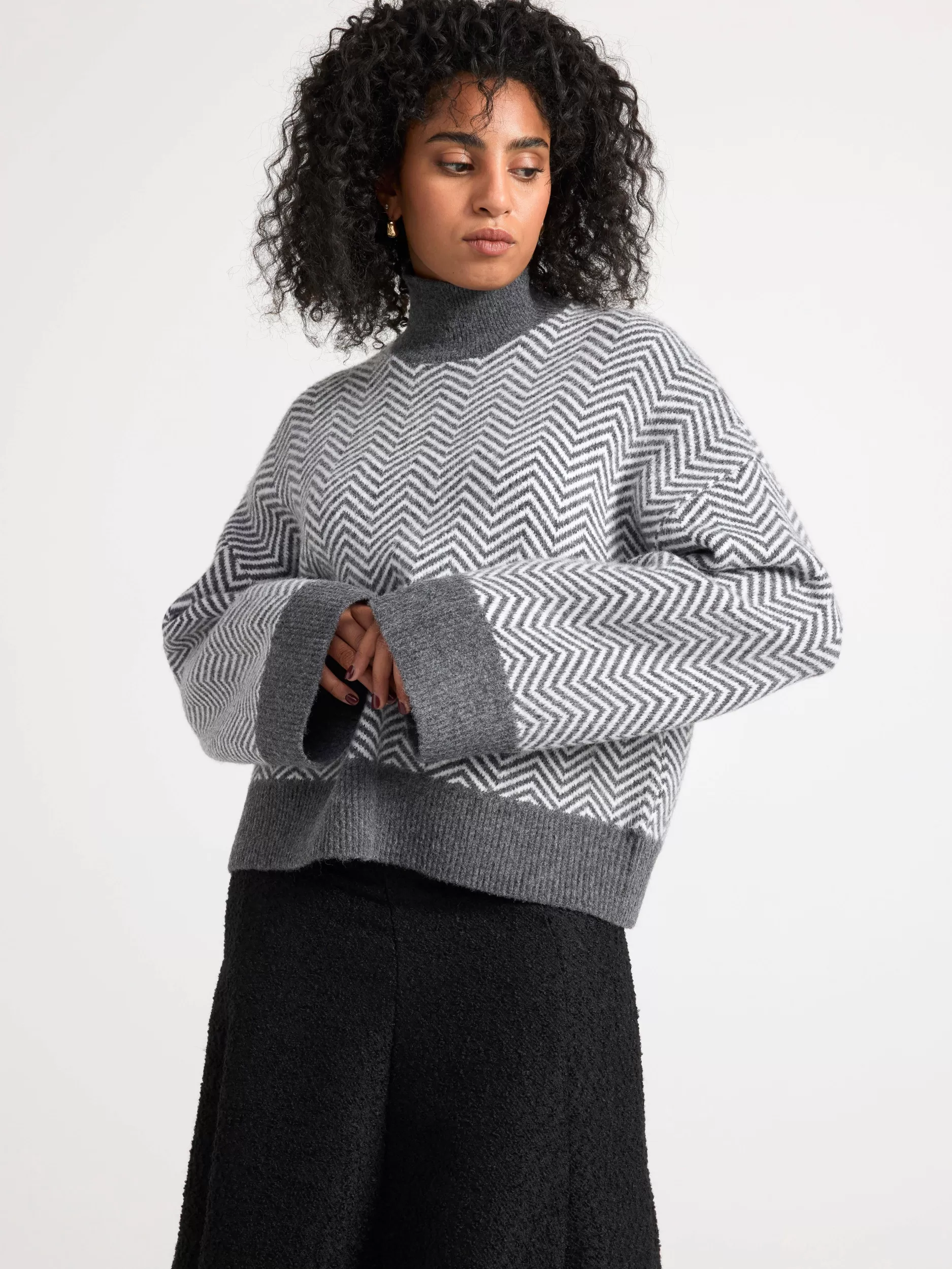 Lindex Gensere & Cardiganer<Strikkegenser Med Monster Grey Melange