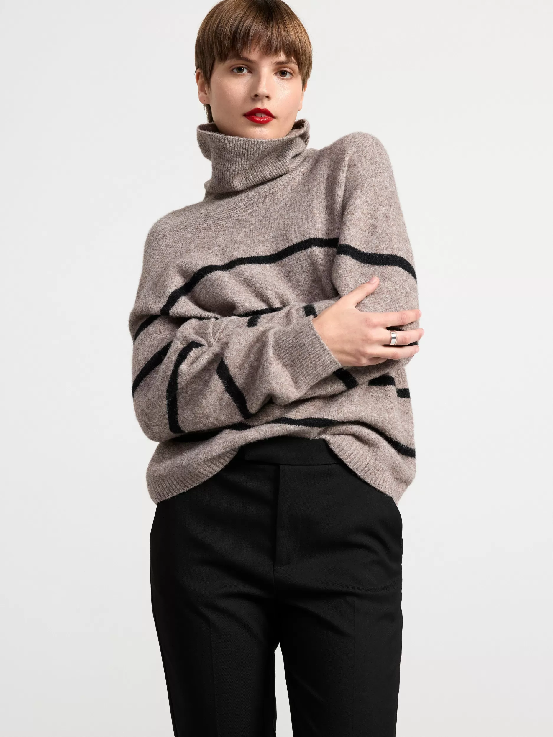 Lindex Gensere & Cardiganer<Strikkegenser Med Striper Brown Melange