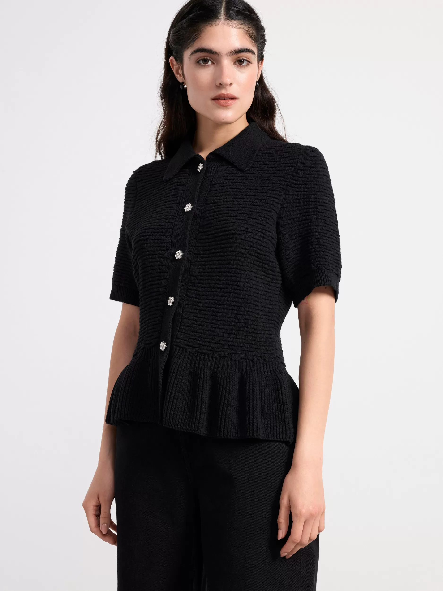 Lindex Gensere & Cardiganer<Strikket Cardigan Med Korte Ermer Black