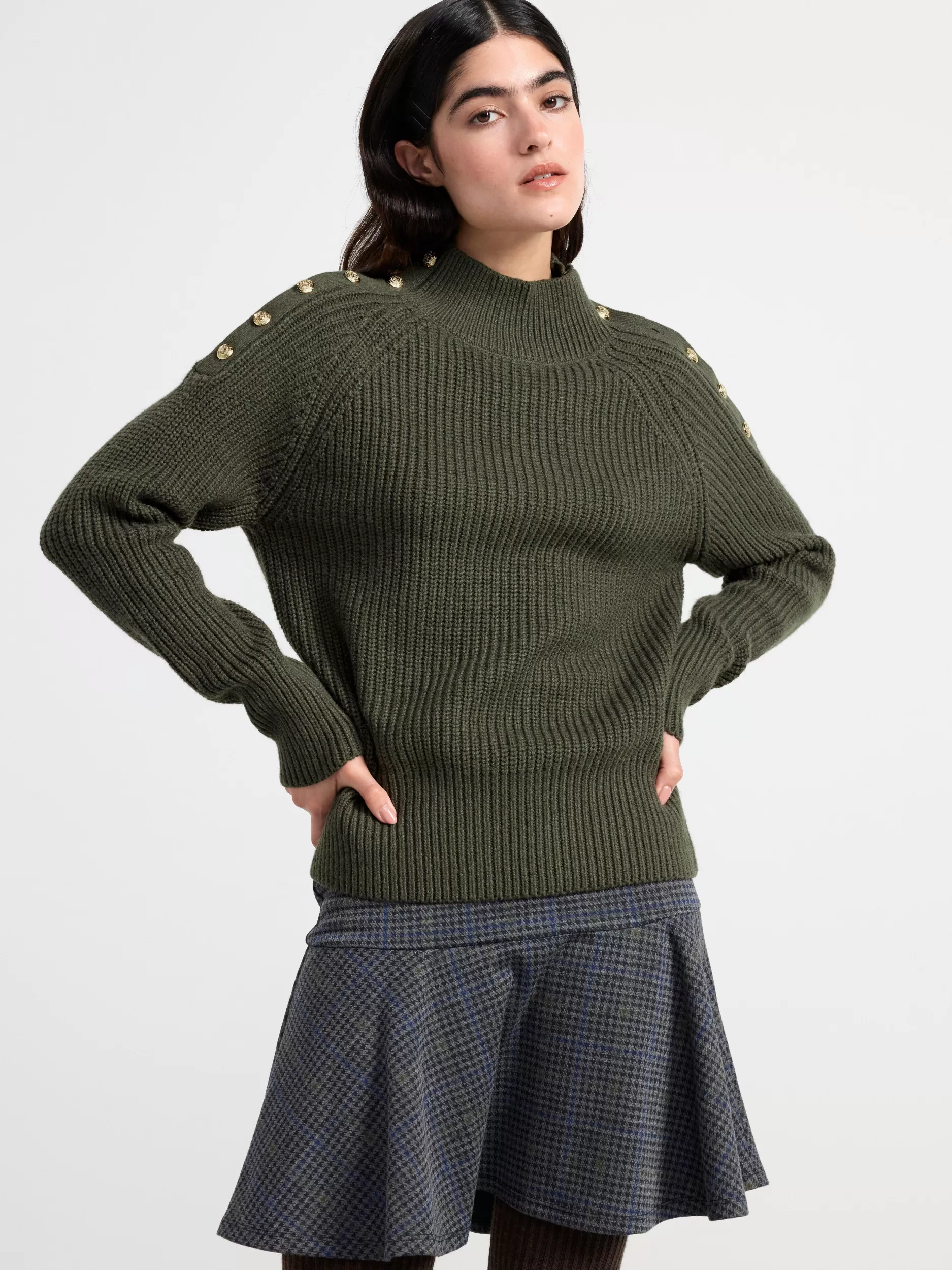 Lindex Gensere & Cardiganer<Strikket Genser Med Knappedetaljer Dark Dusty Khaki