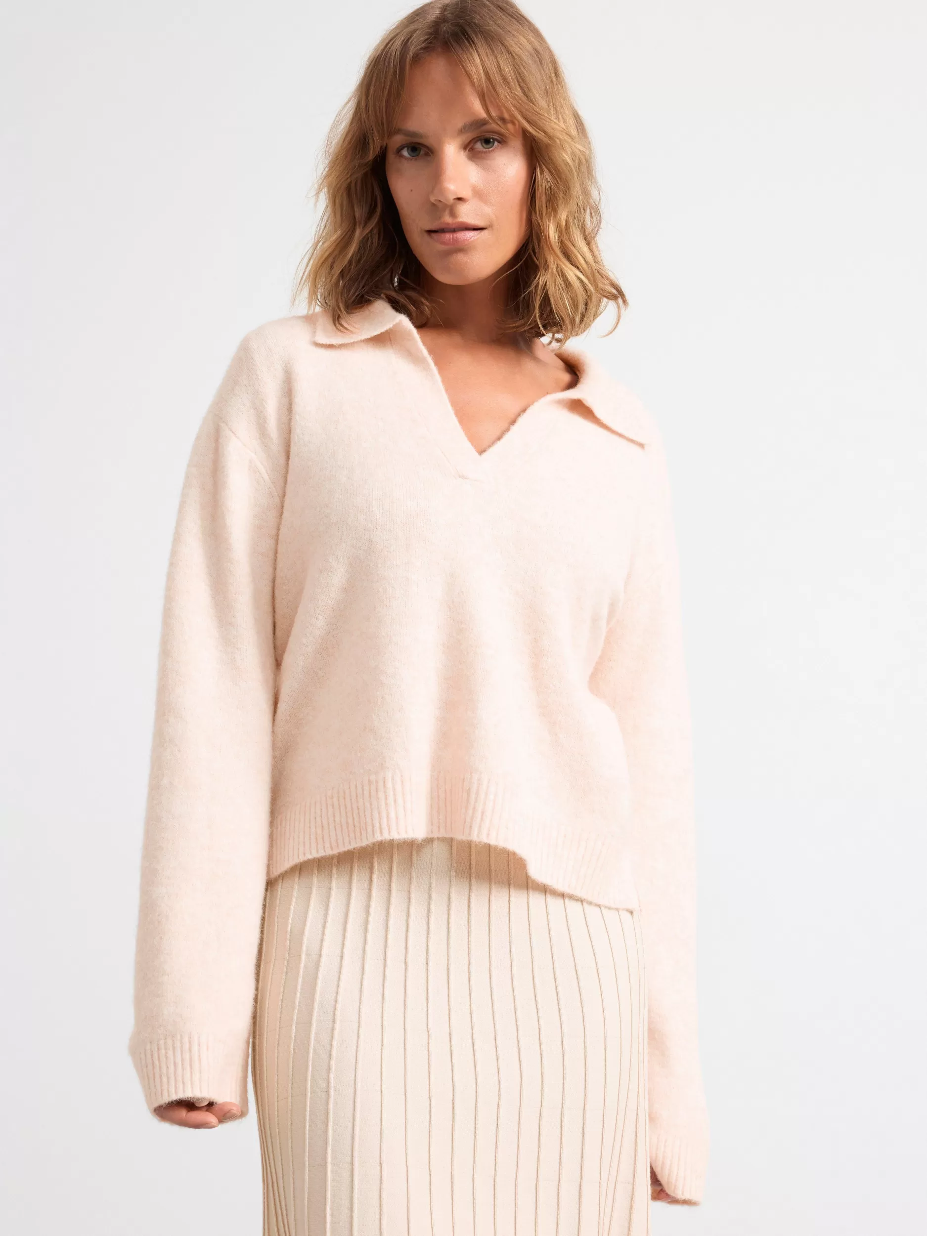 Lindex Gensere & Cardiganer<Strikket Genser Med Krage Beige