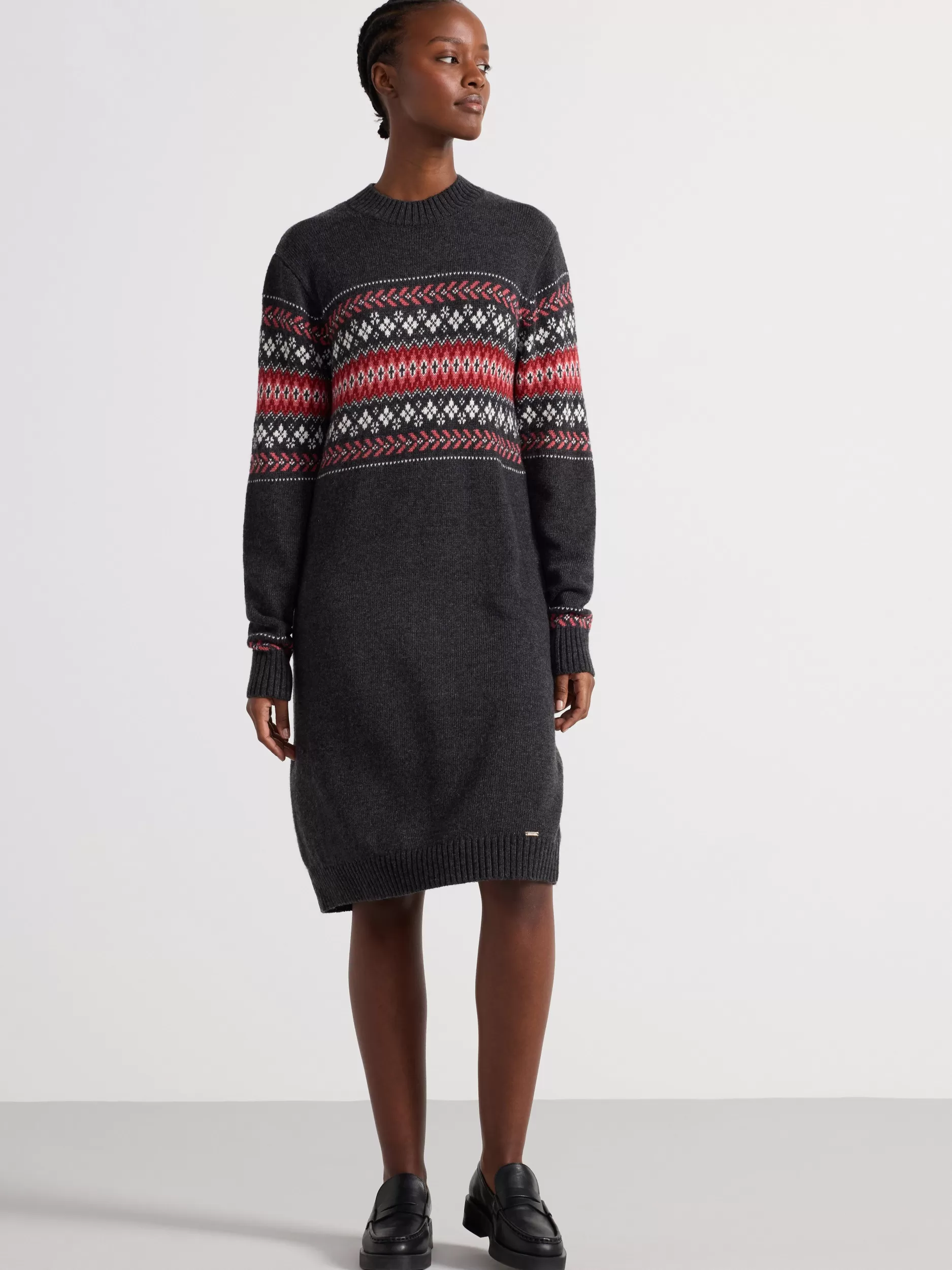 Lindex Strikkeplagg<Strikket Kjole Med Fair Isle-Monster Dark Grey Melange