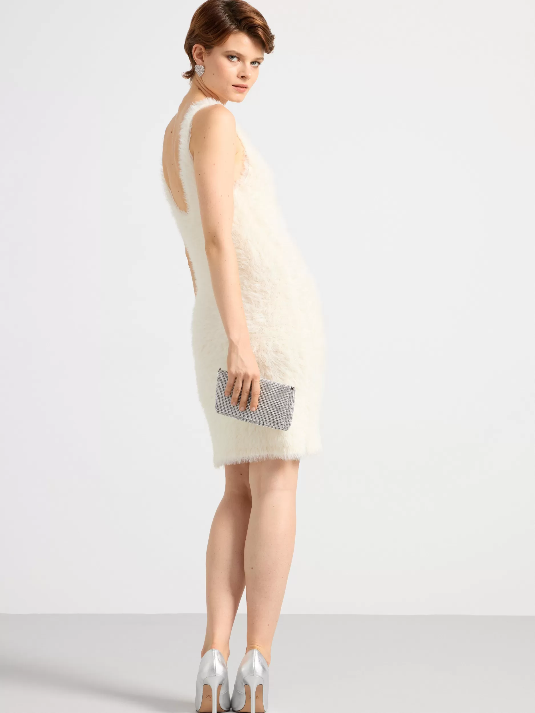 Lindex Strikkeplagg<Strikket, Lodden Minikjole Light White