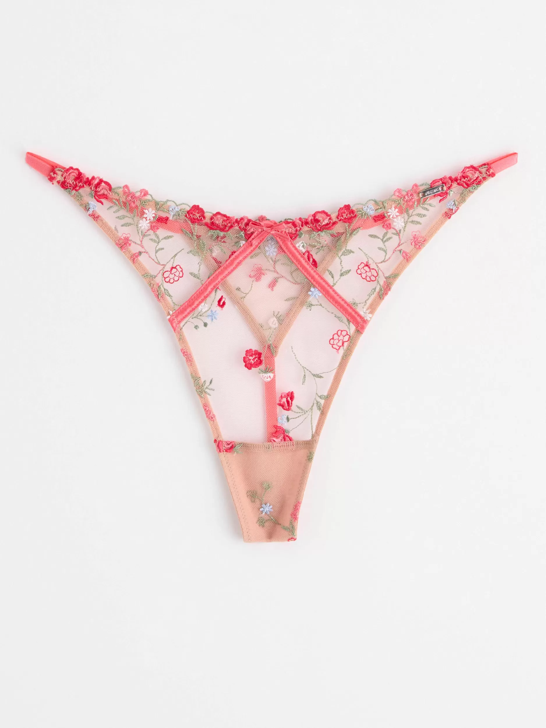 Lindex Truser<Stringtruse Med Lavt Liv, Blonder Og Blomster Dark Pink