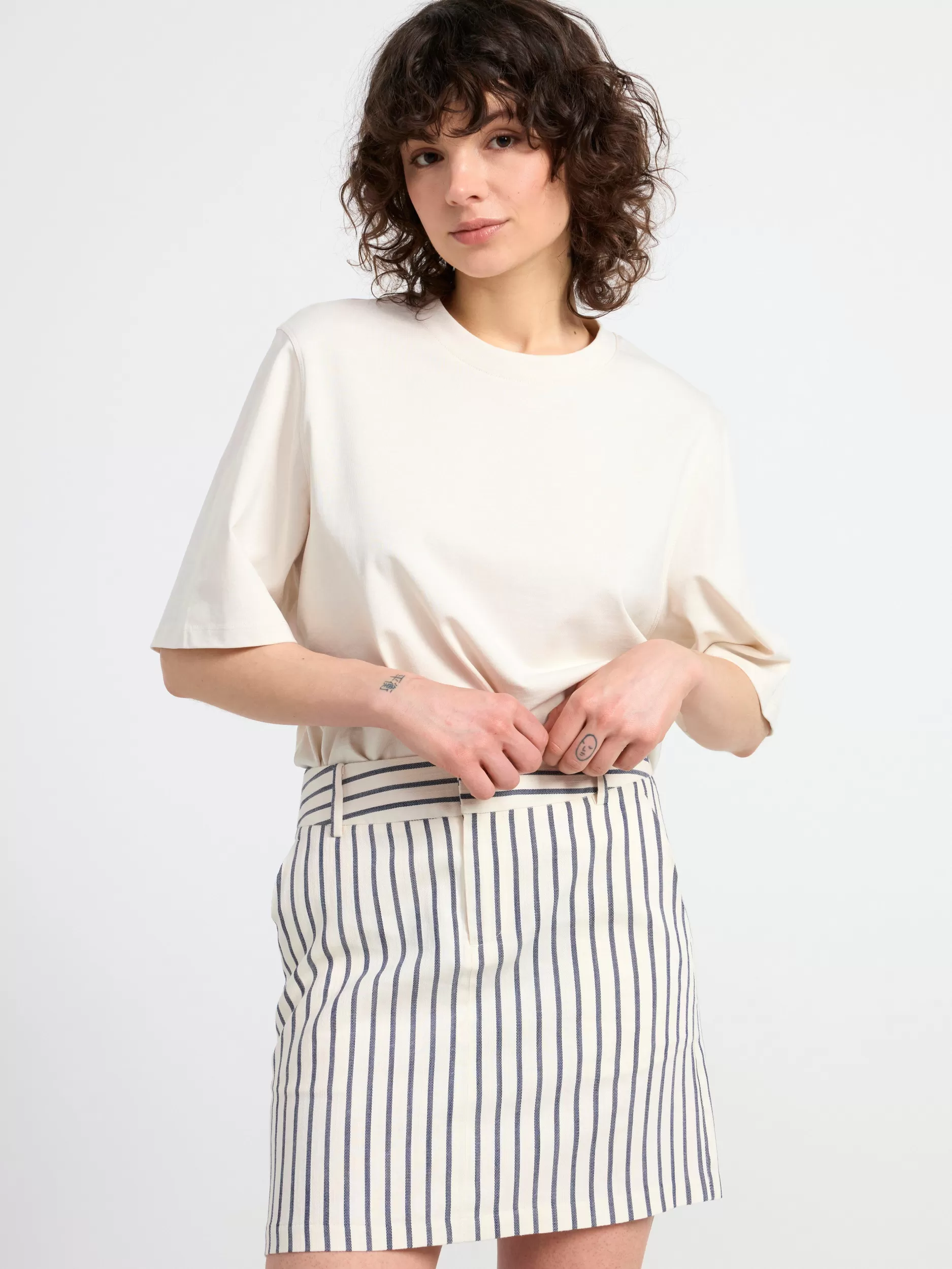Lindex Skjørt<Stripete MiniSkjørt Off White