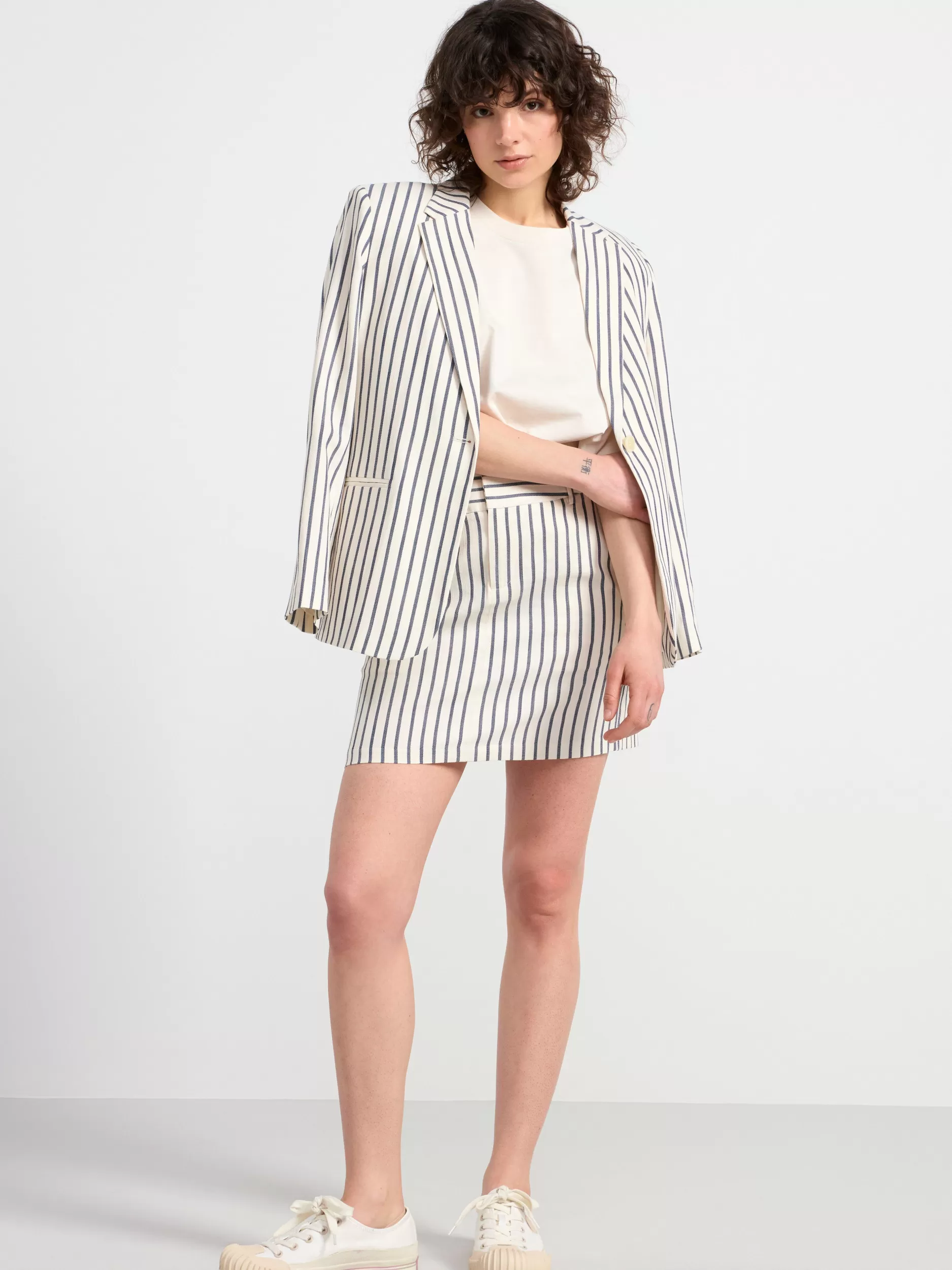 Lindex Skjørt<Stripete MiniSkjørt Off White