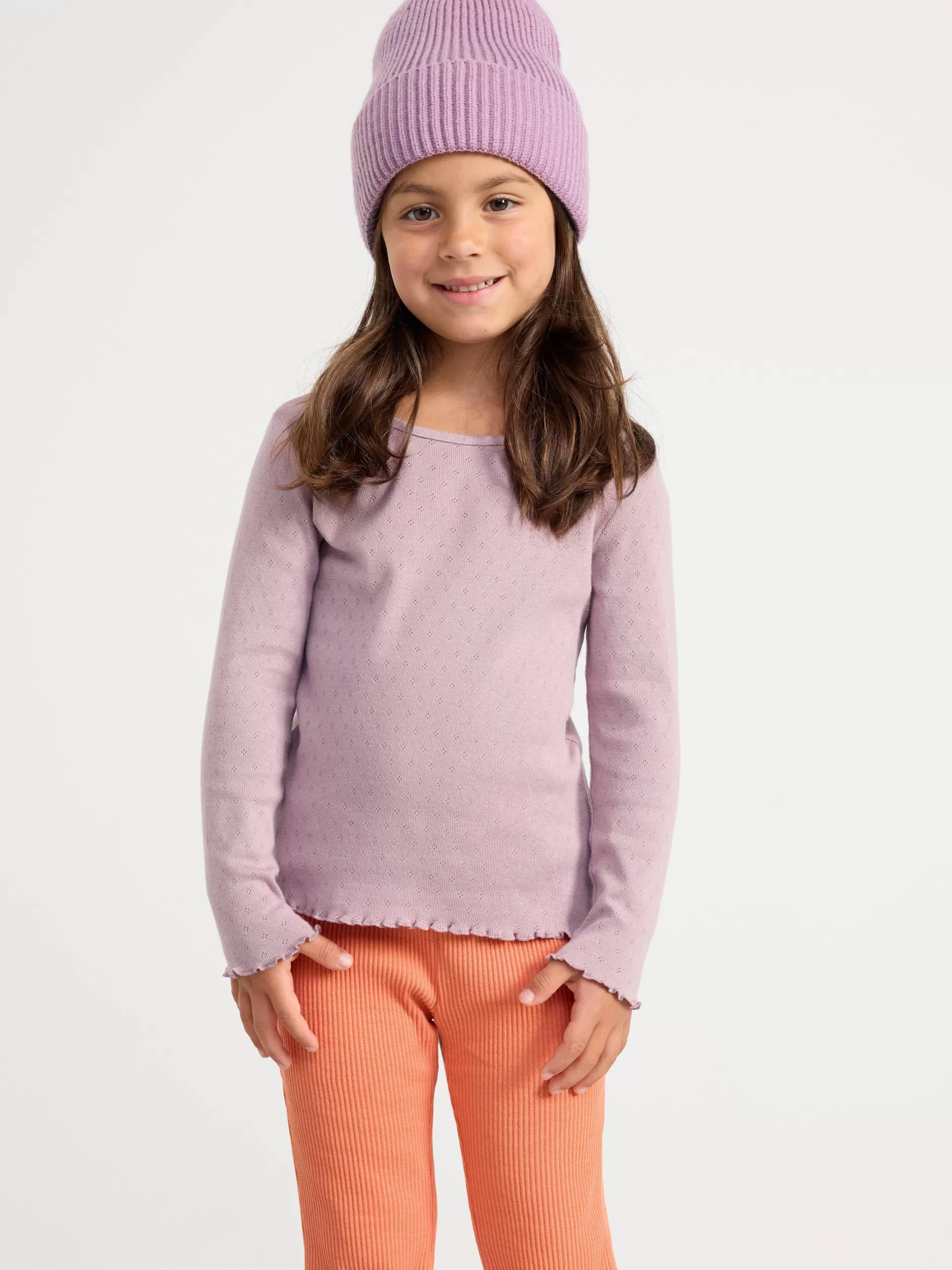 Lindex Topper & T-Skjorter<Topp I Pointelle Med Volanger Light Dusty Lilac