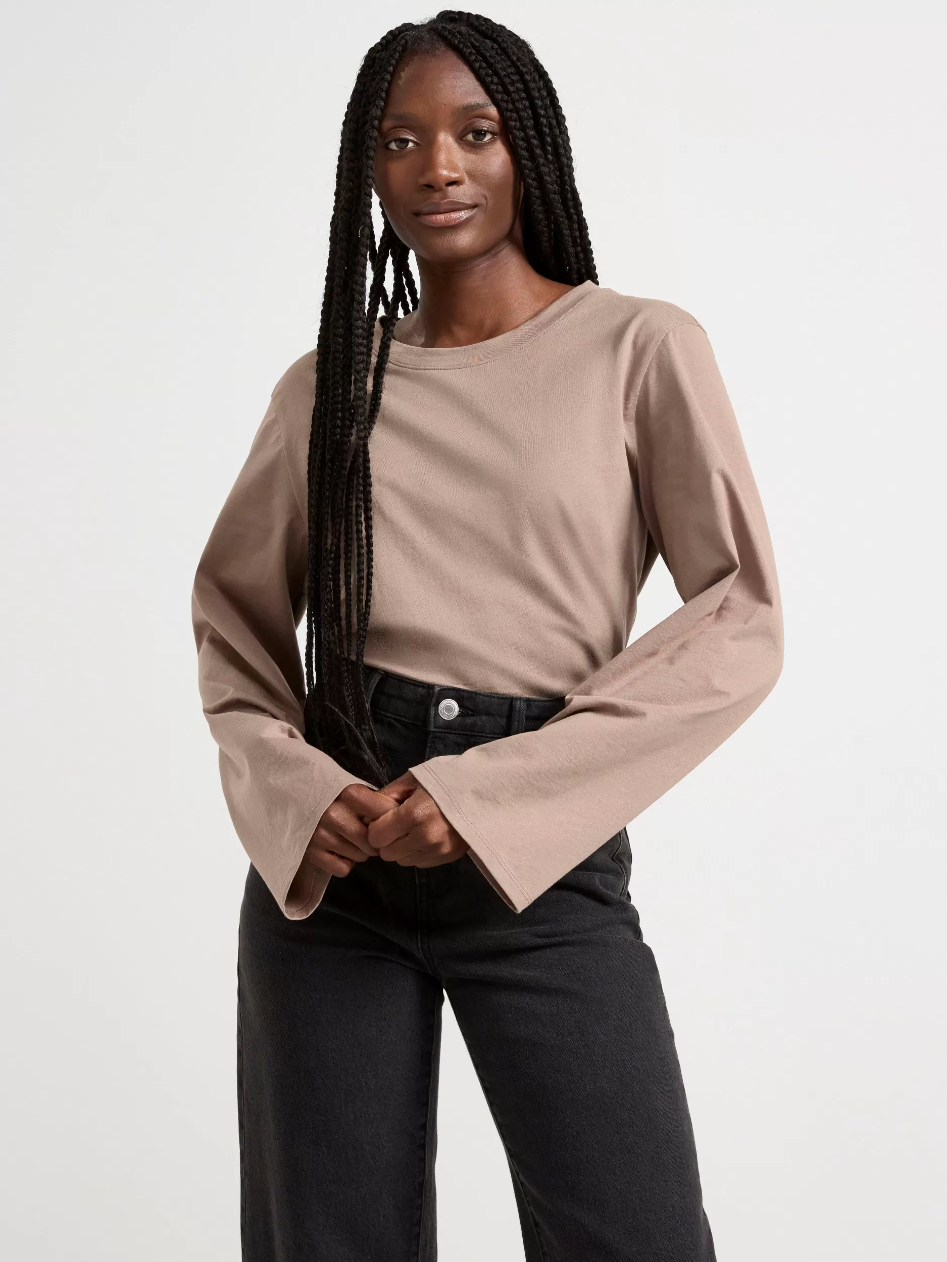 Lindex Topper & T-Skjorter<Topp Med Lange Ermer I Bomull Light Dusty Brown