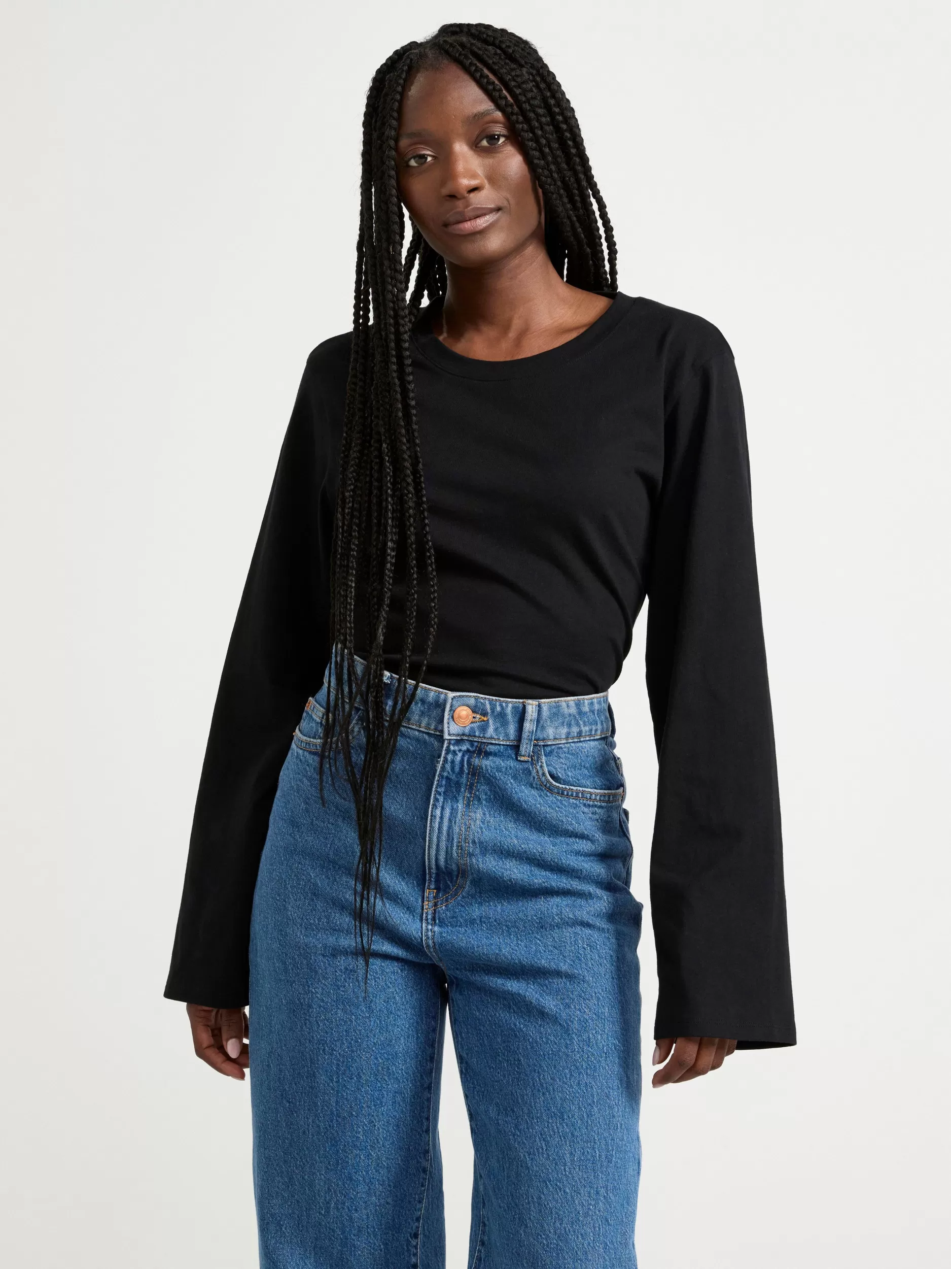 Lindex Topper & T-Skjorter<Topp Med Lange Ermer I Bomull Black