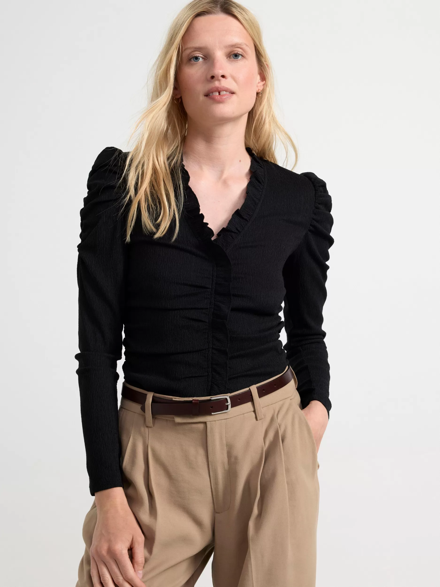 Lindex Topper & T-Skjorter<Topp Med Volanger Black