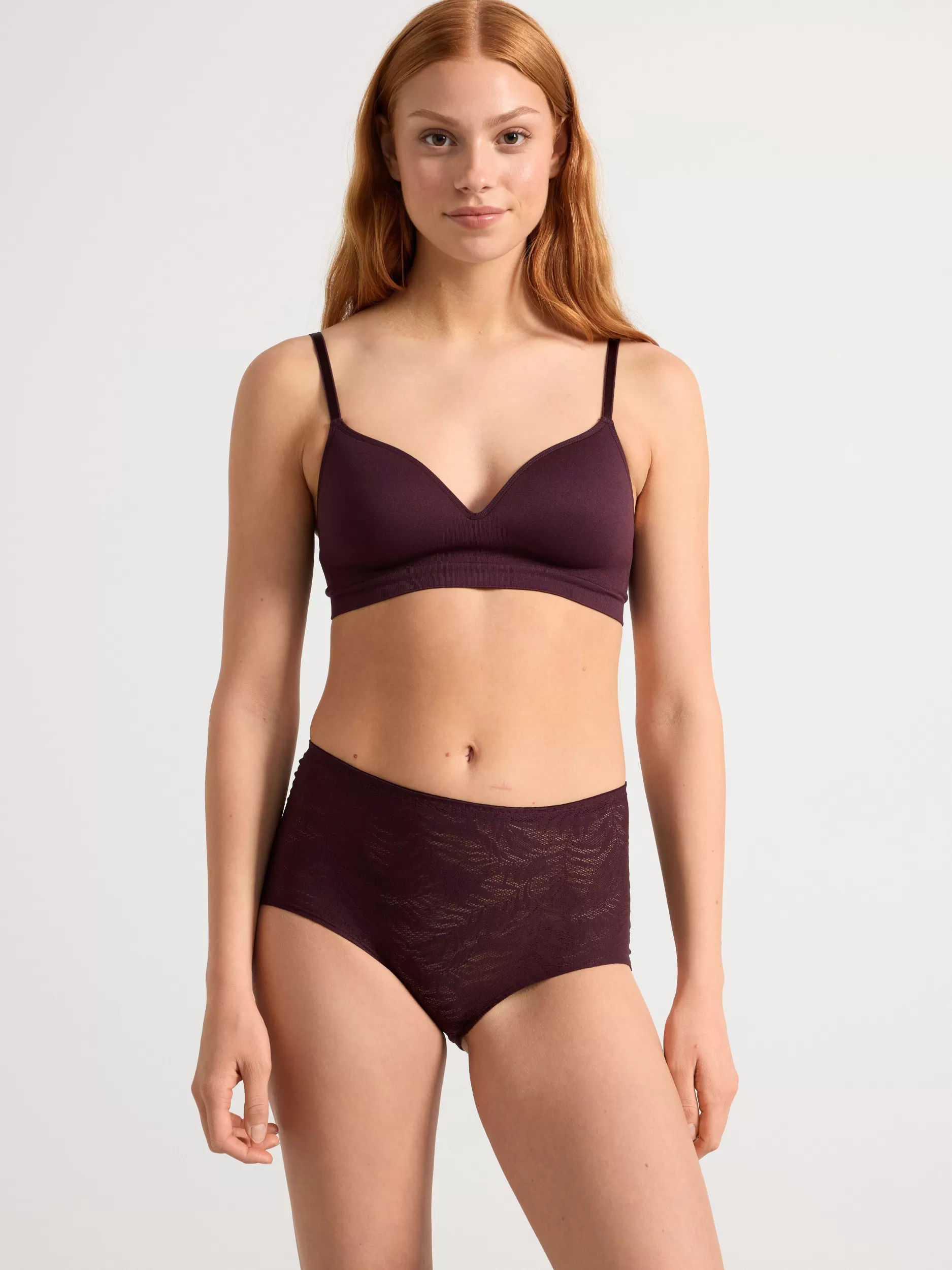Lindex Truser<Truse Med Hoyt Liv Og Blonder Dark Dusty Lilac