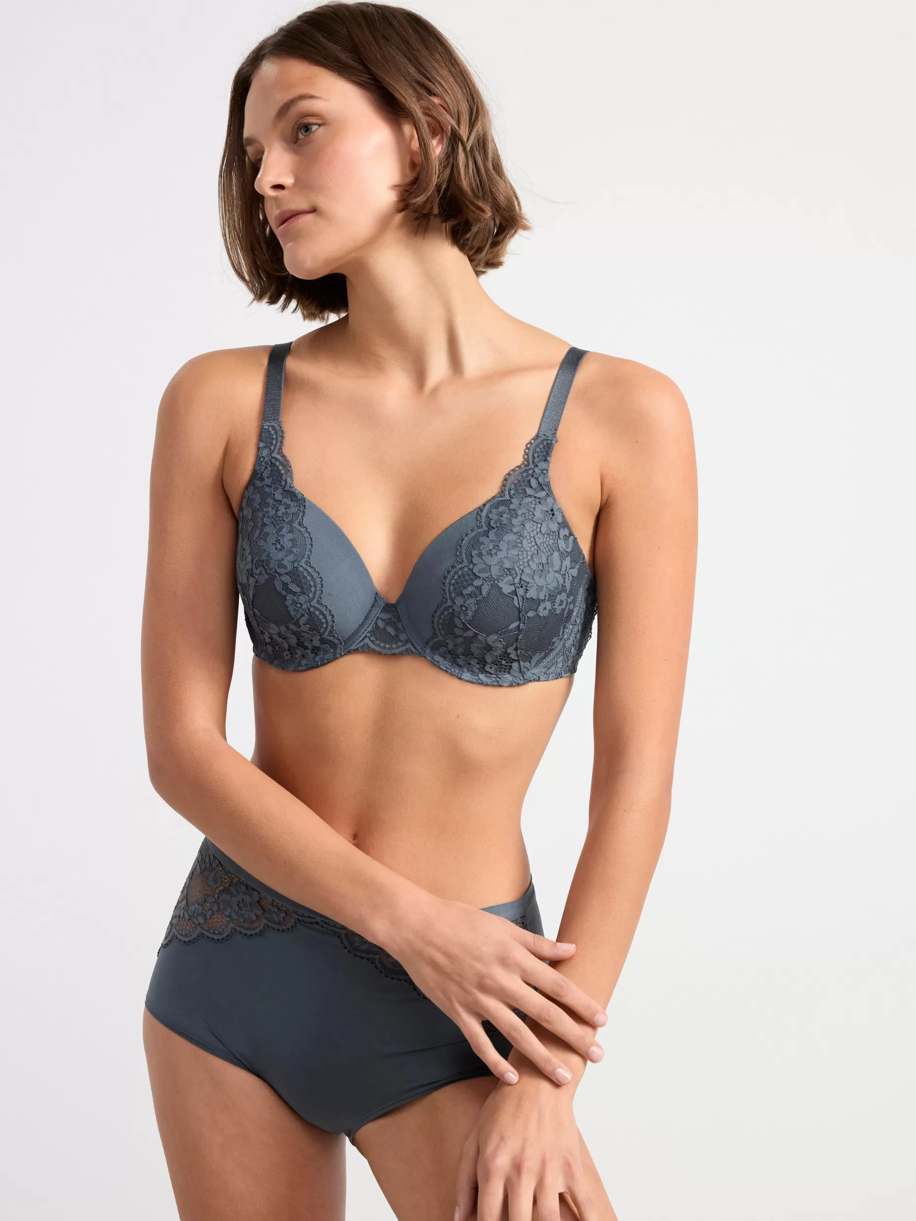 Lindex Truser<Truse Med Hoyt Liv Og Blonder Dark Grey