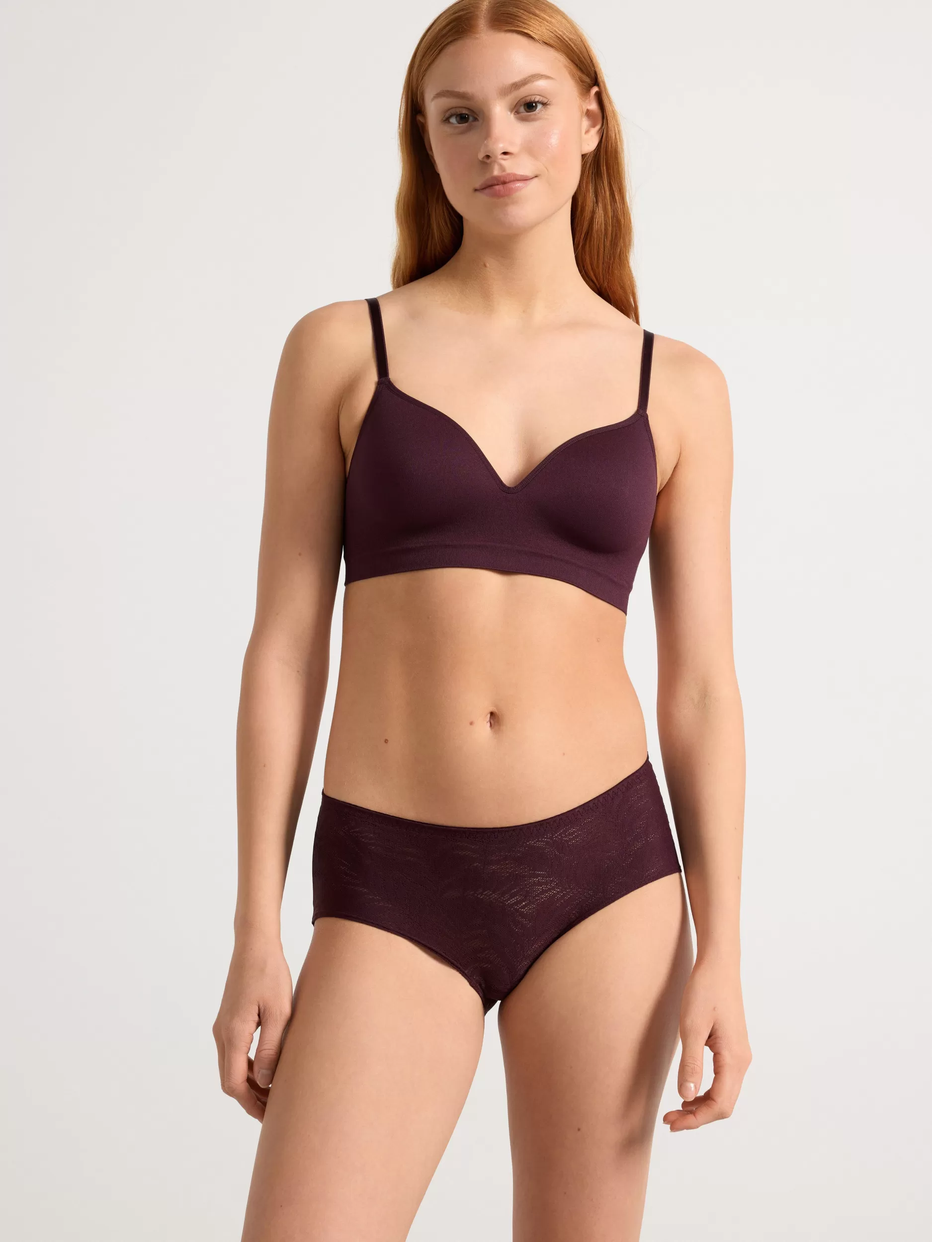 Lindex Truser<Truse Med Normalt Liv Og Blonder Dark Dusty Lilac