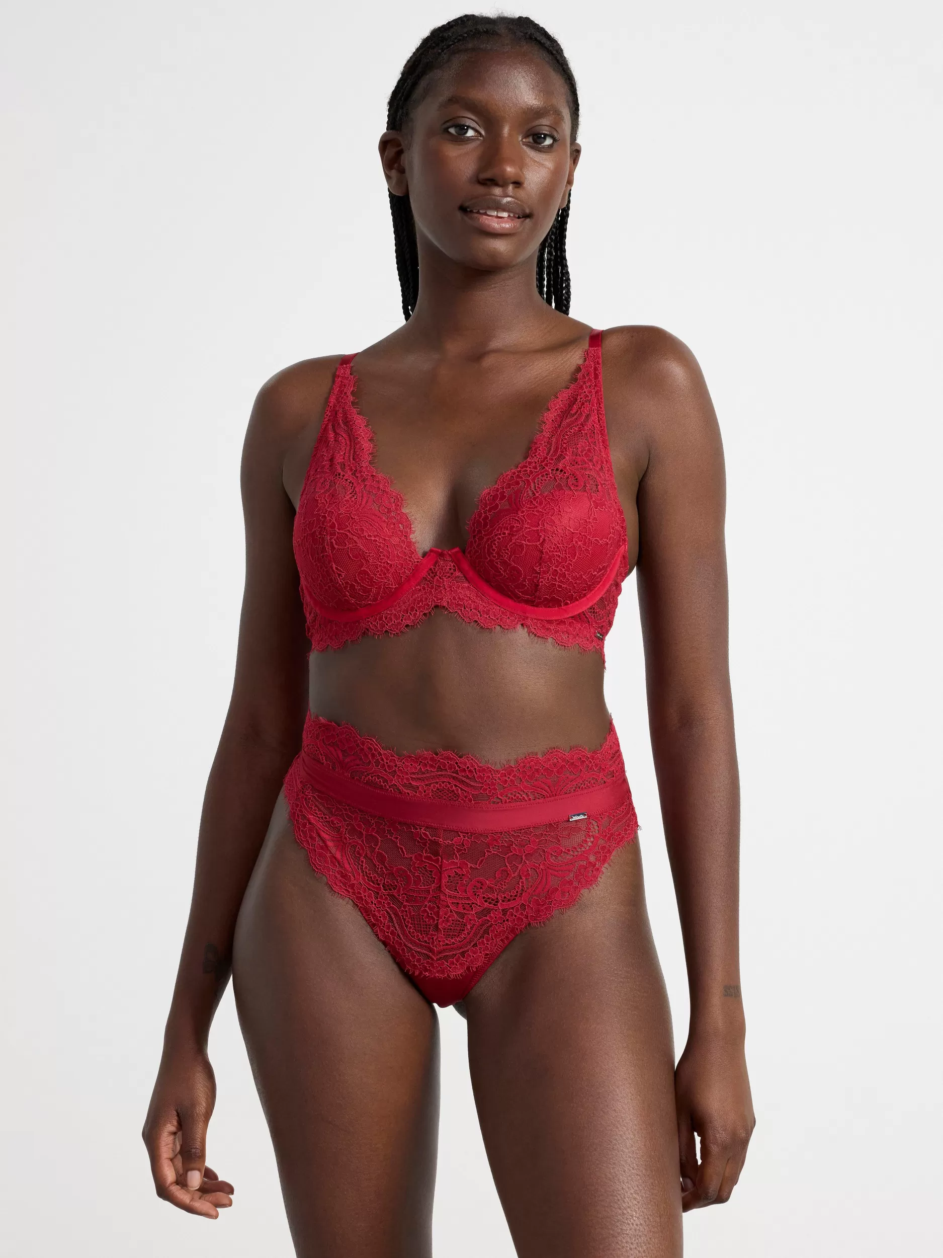 Lindex Bh<T-Skjørte-Bh Med Blonder Og Tulipaner Dark Red