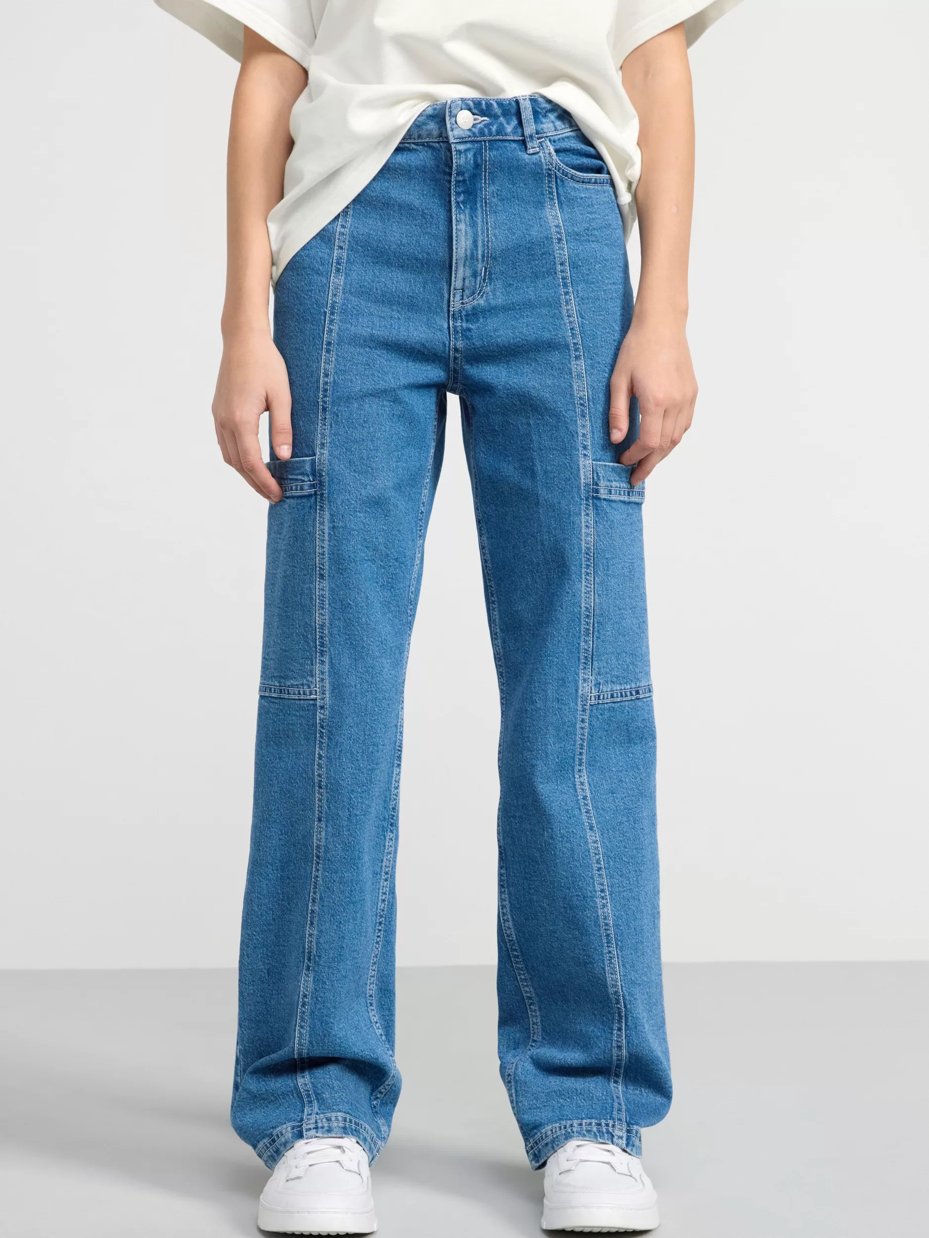 Lindex Jeans<Vanja Vide Jeans Med Hoyt Liv I Snekkerbuksestil Denim Blue