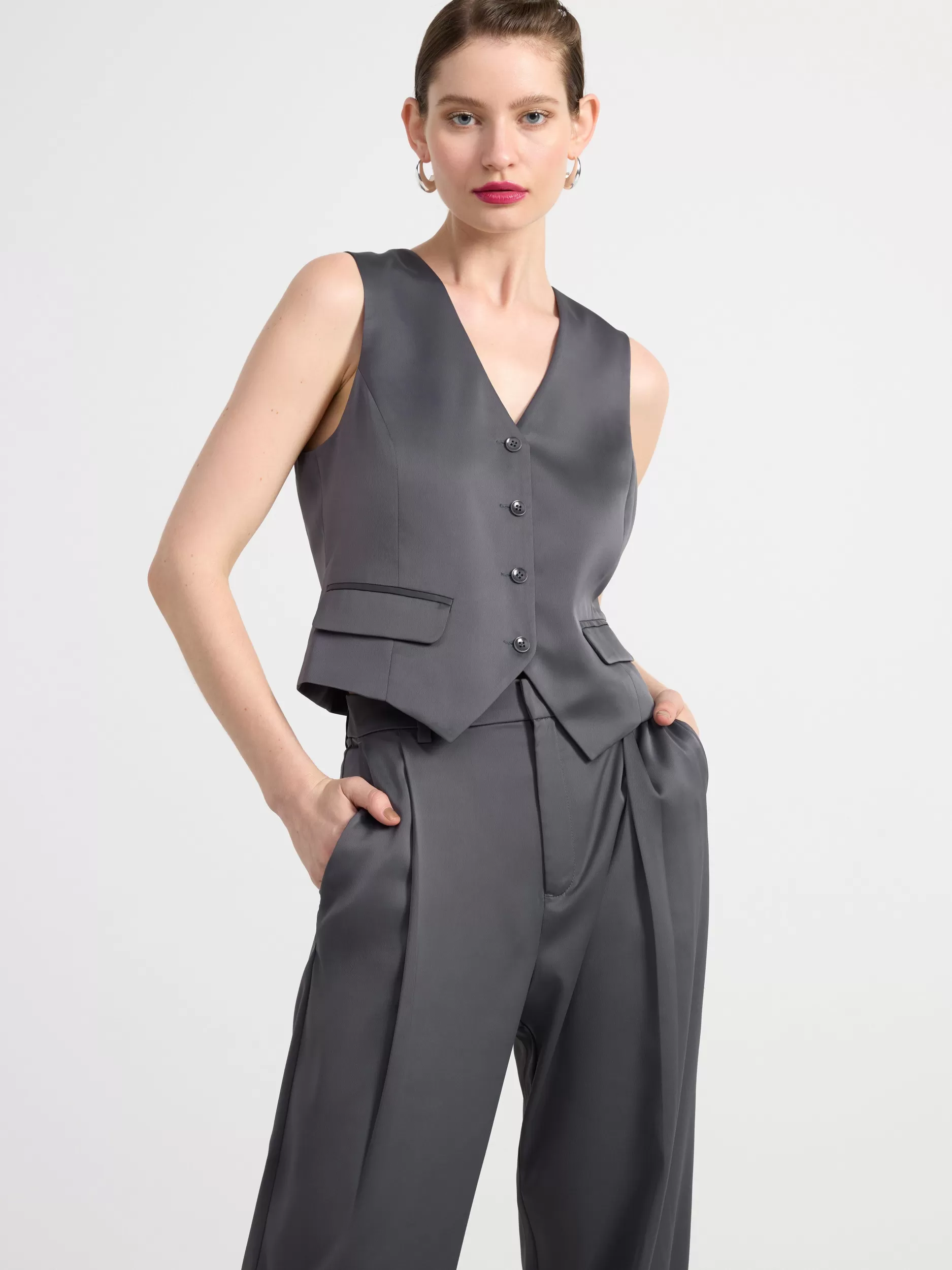 Lindex Strikkeplagg<Vest I Sateng Grey