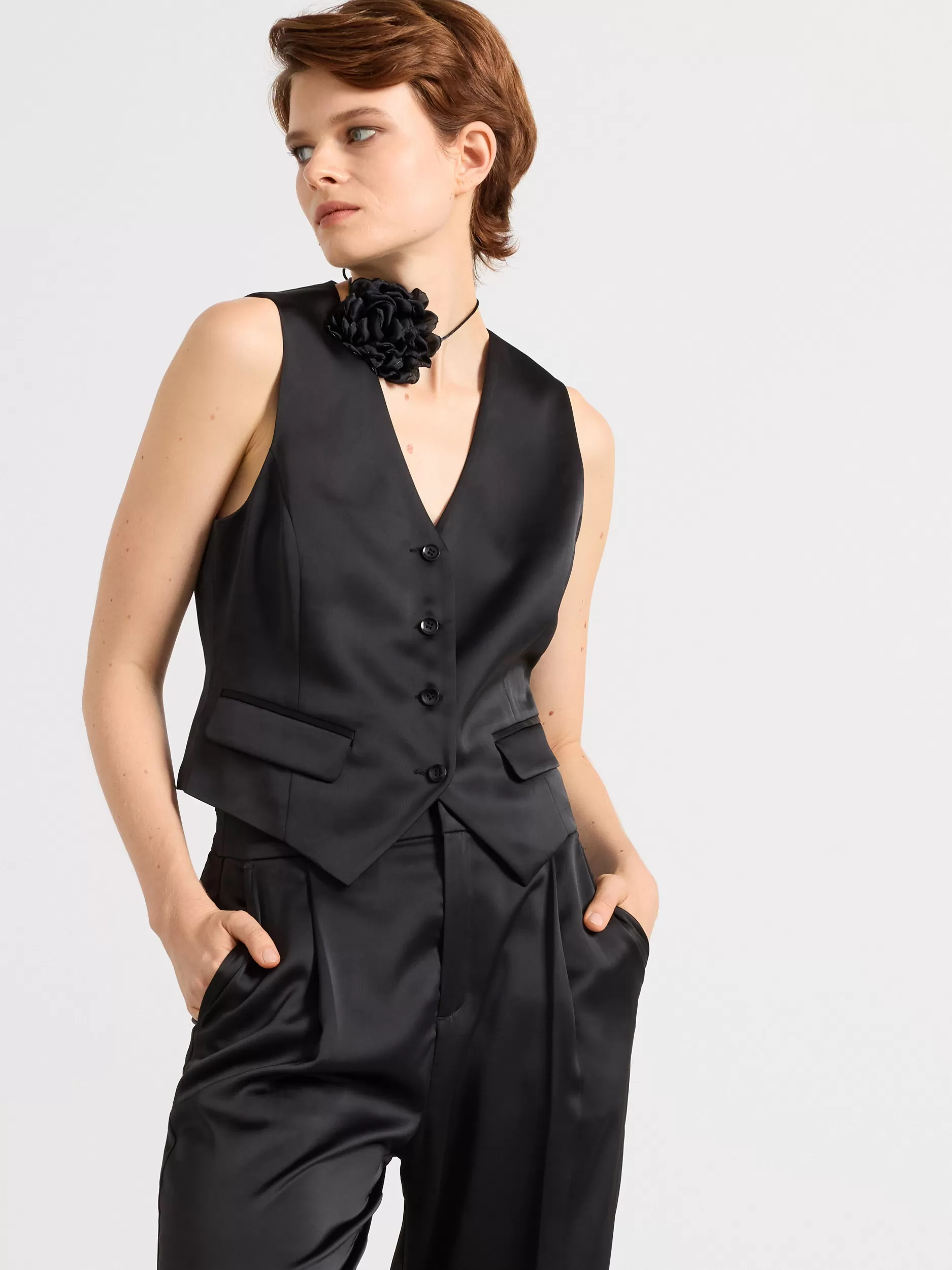 Lindex Strikkeplagg<Vest I Sateng Black