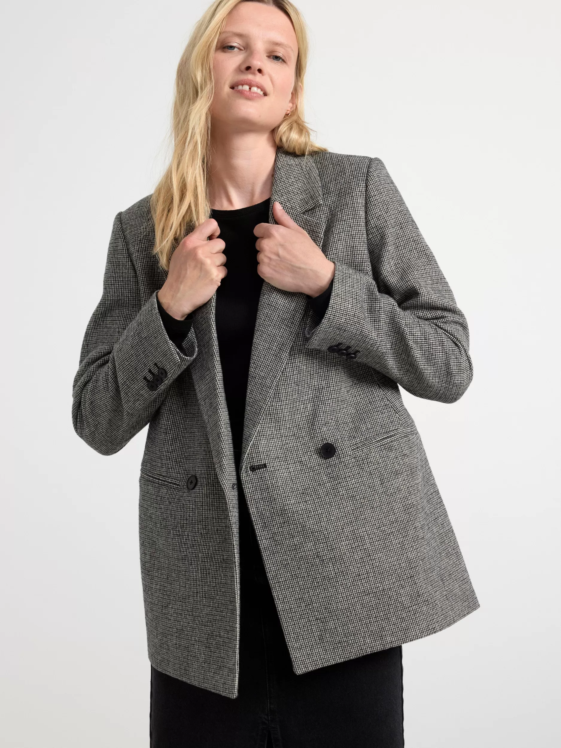Lindex Blazere<Vevd Blazer Med Dobbeltspent Knepping Black