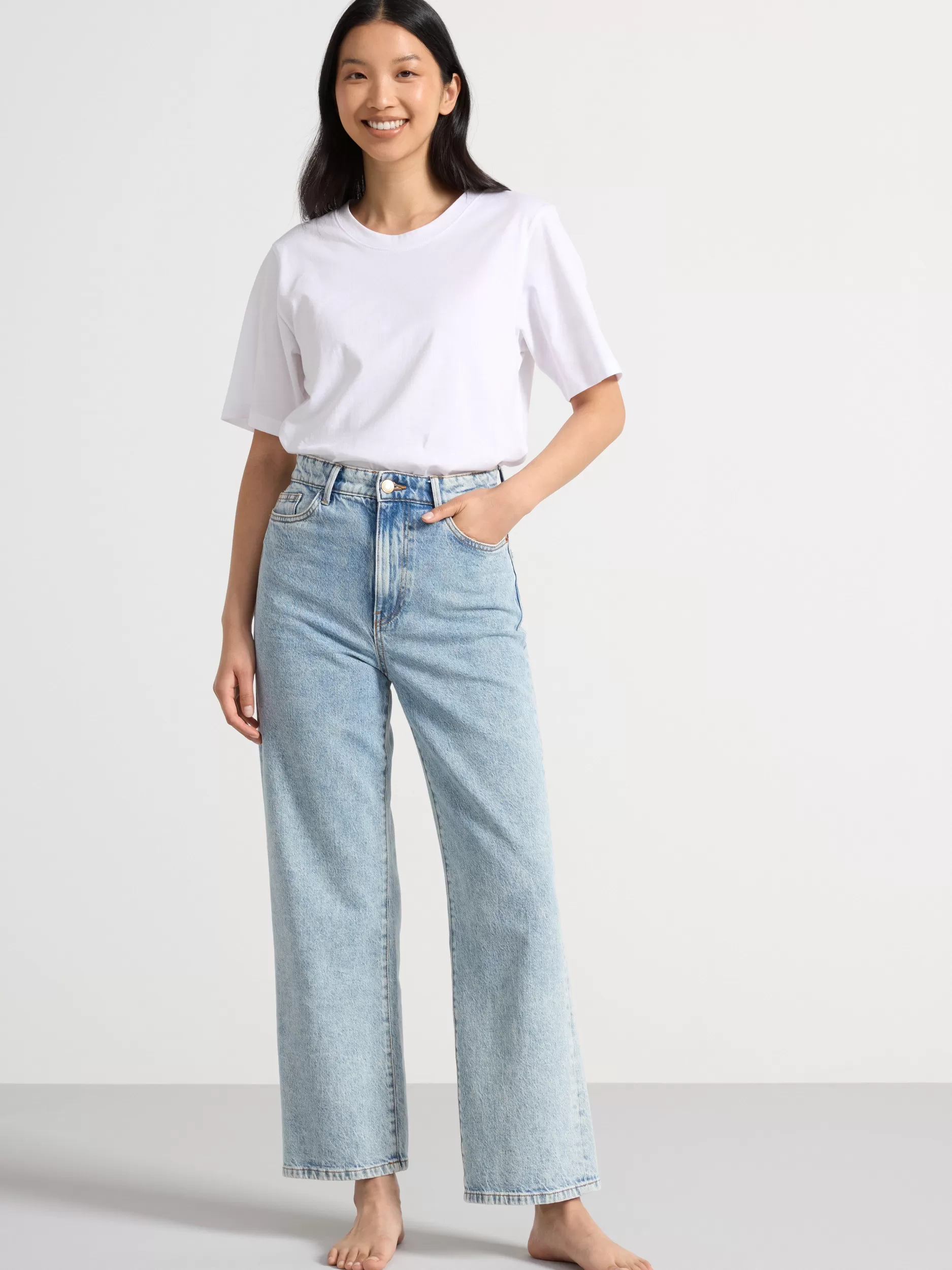 Lindex Jeans<Vide Hanna-Jeans Med Hoyt Liv Og Avkortede Ben Light Denim